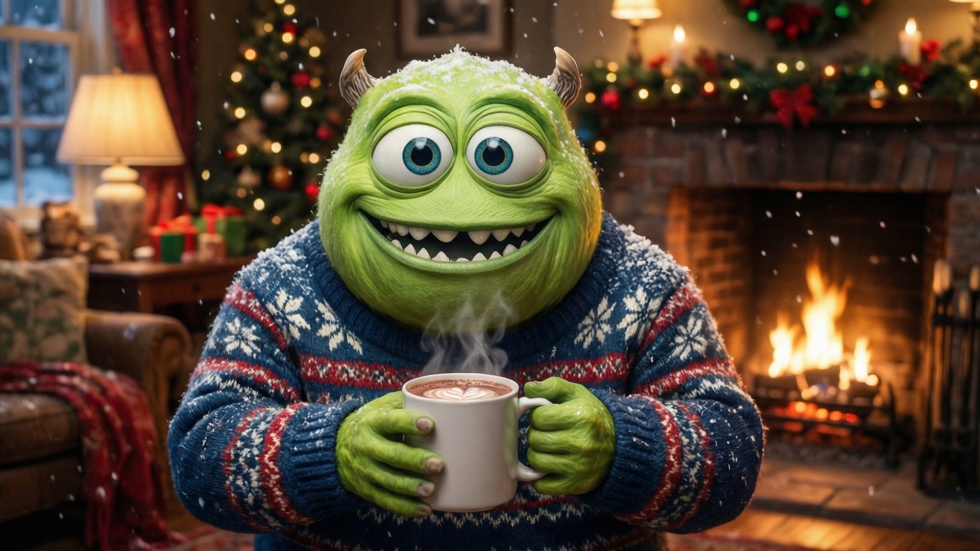 Mike Wazowski, green, one-eyed, Full HD Desktop Wallpaper