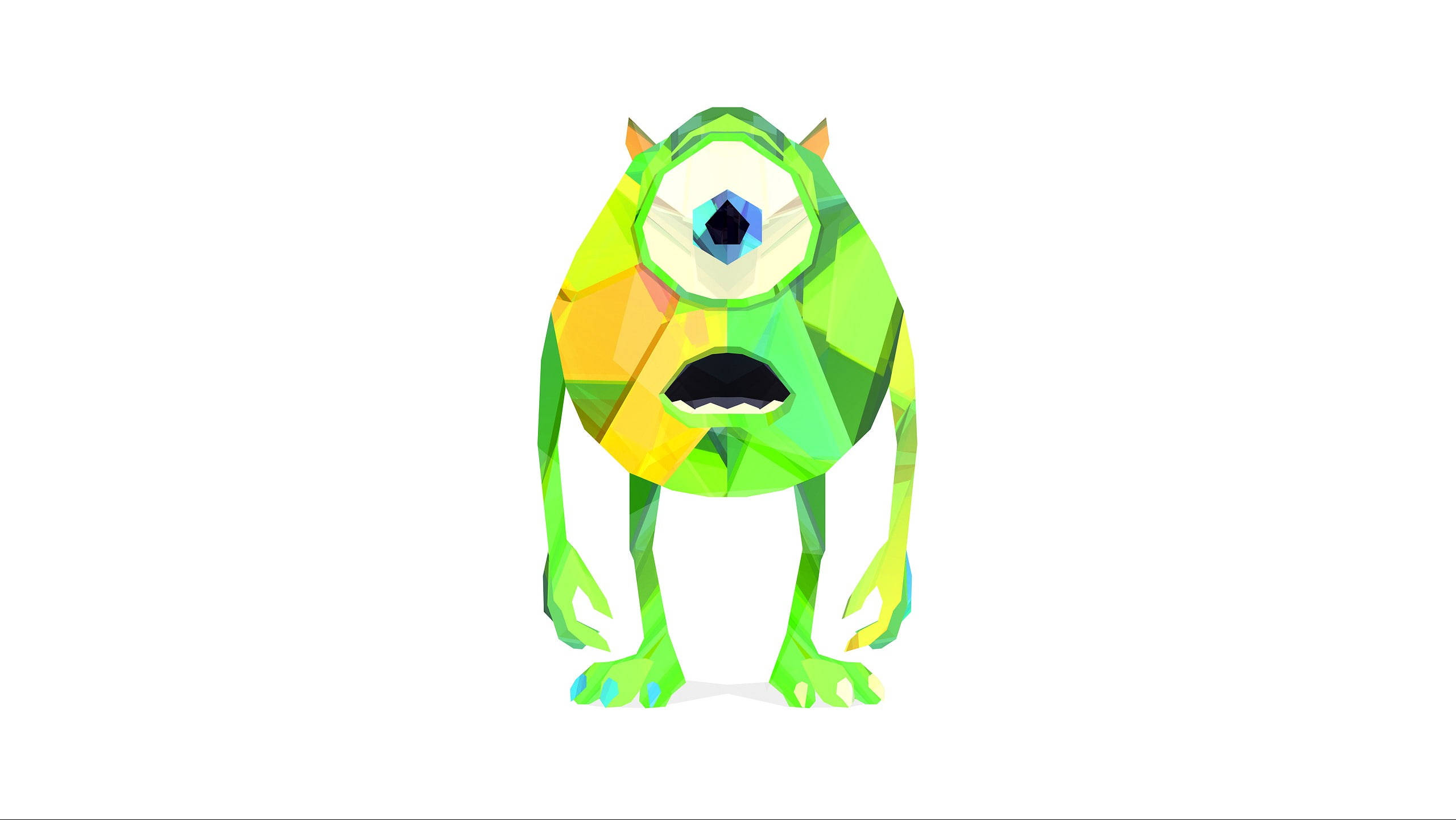 Mike Wazowski, neon green, low-poly, 2K Desktop Wallpaper