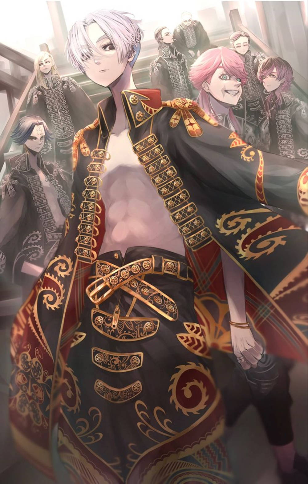 Mikey Bonten, silver-haired anime character, ornate black and gold military-style attire, HD Phone Wallpaper