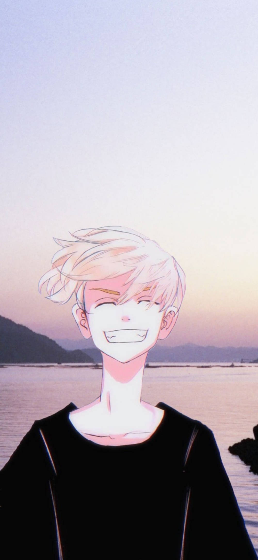 Mikey Bonten, white hair, serene sunset, Full HD Phone Wallpaper