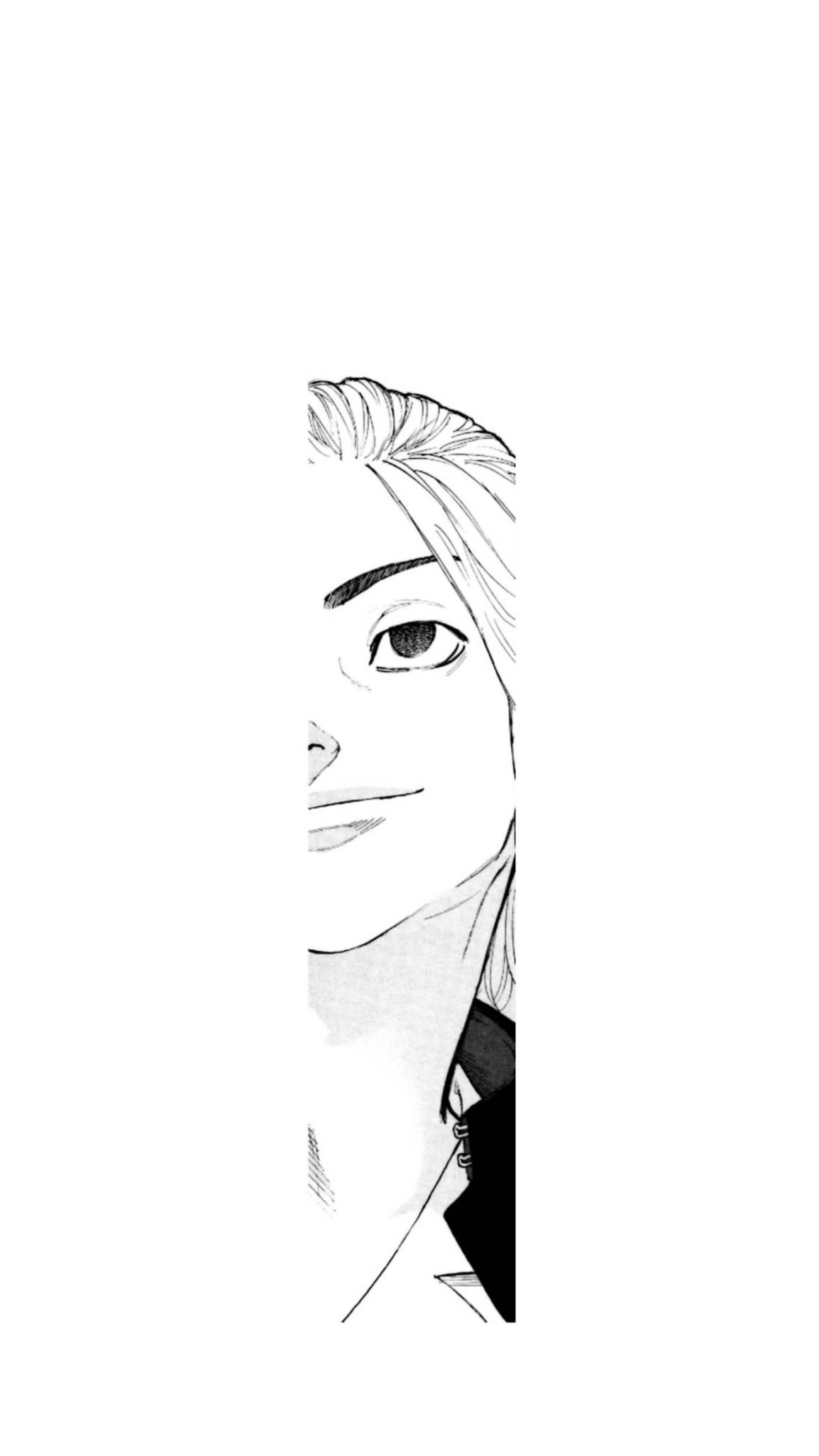 Mikey Bonten, black and white line drawing, face peeking from the right side of the frame, Full HD Phone Wallpaper