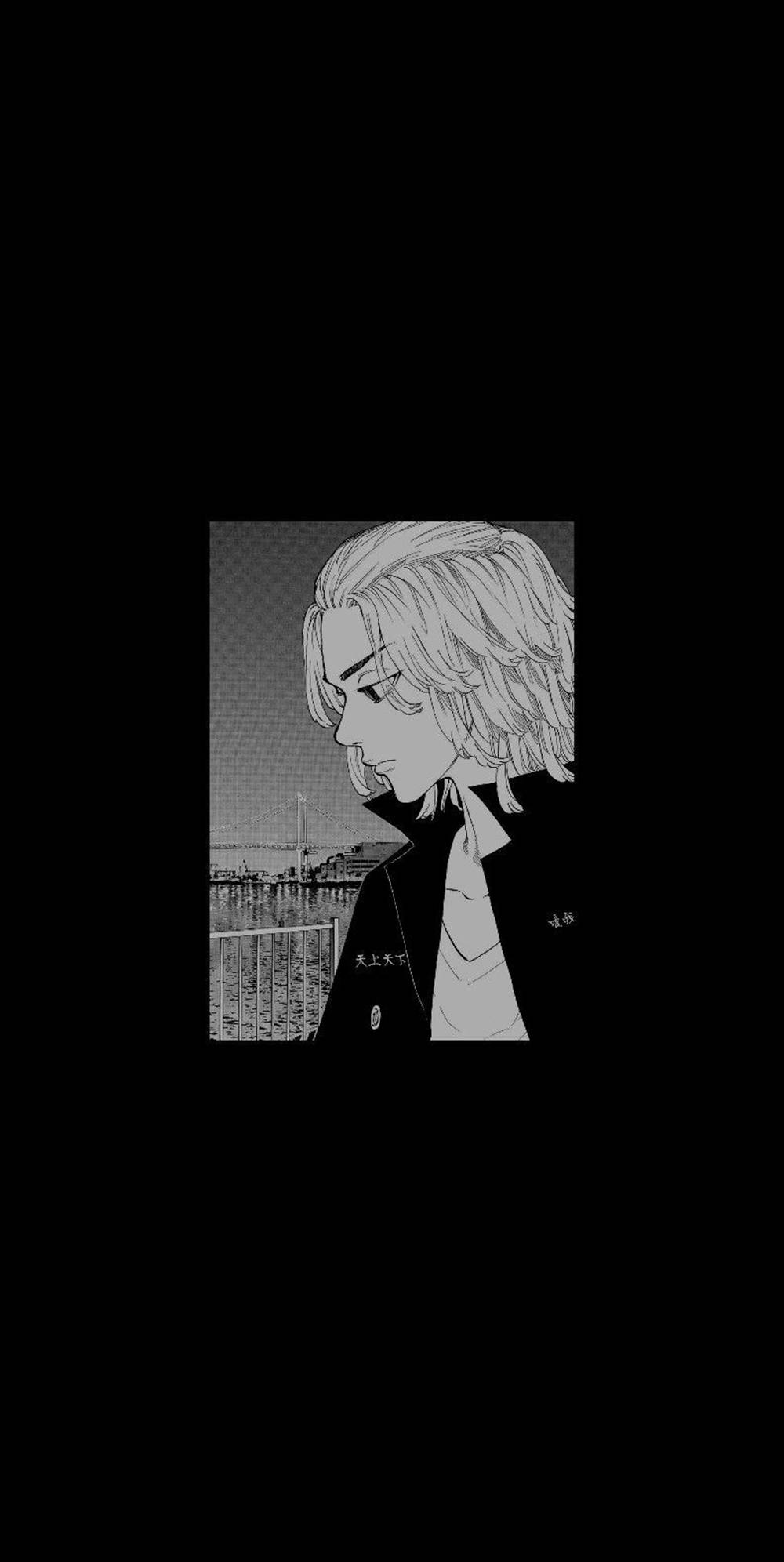 Mikey Bonten, black and white anime-style portrait, young man with tousled hair, Full HD Phone Wallpaper