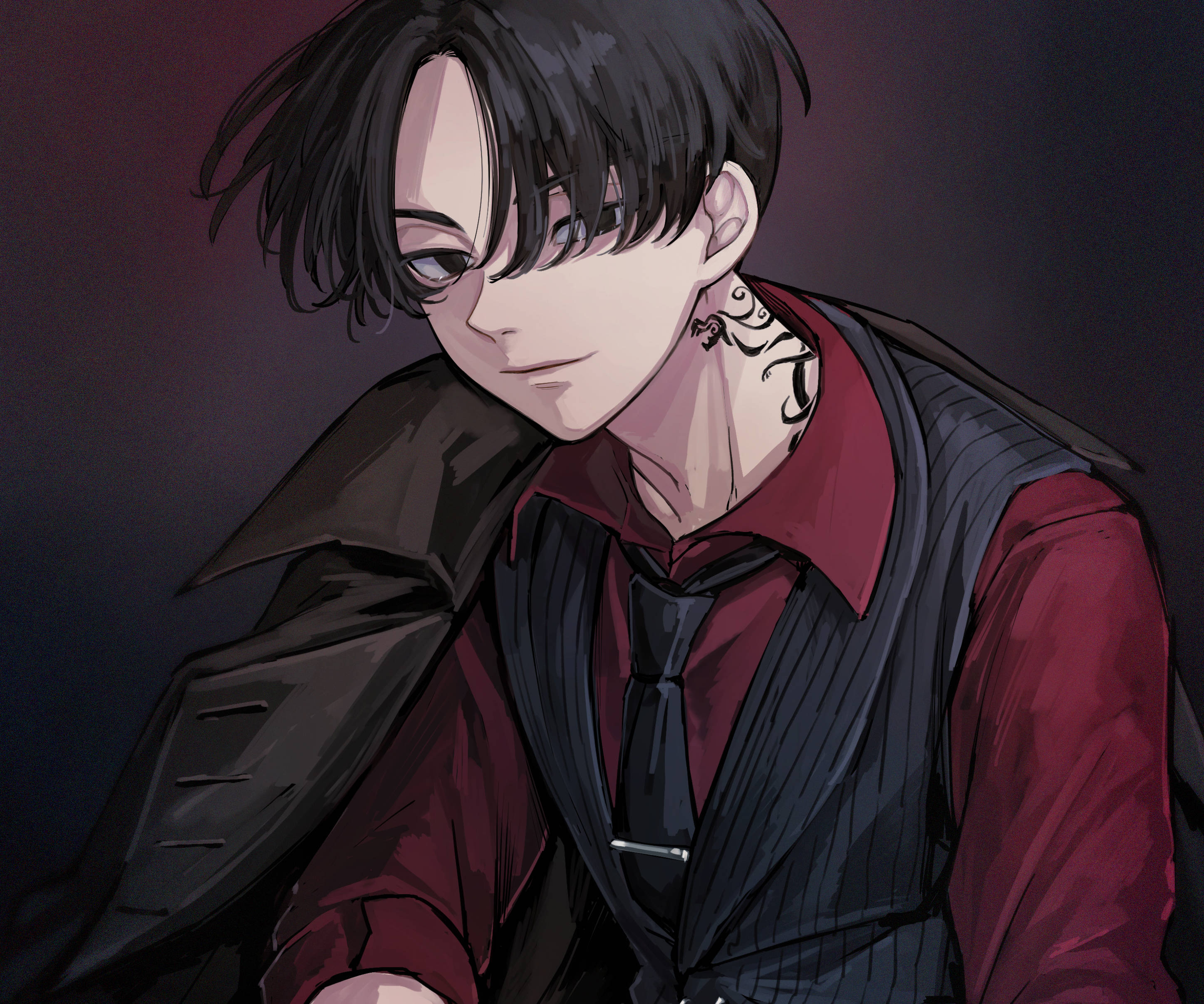 Mikey Tokyo Revengers, dark hair, neck tattoo, 2K Desktop Wallpaper
