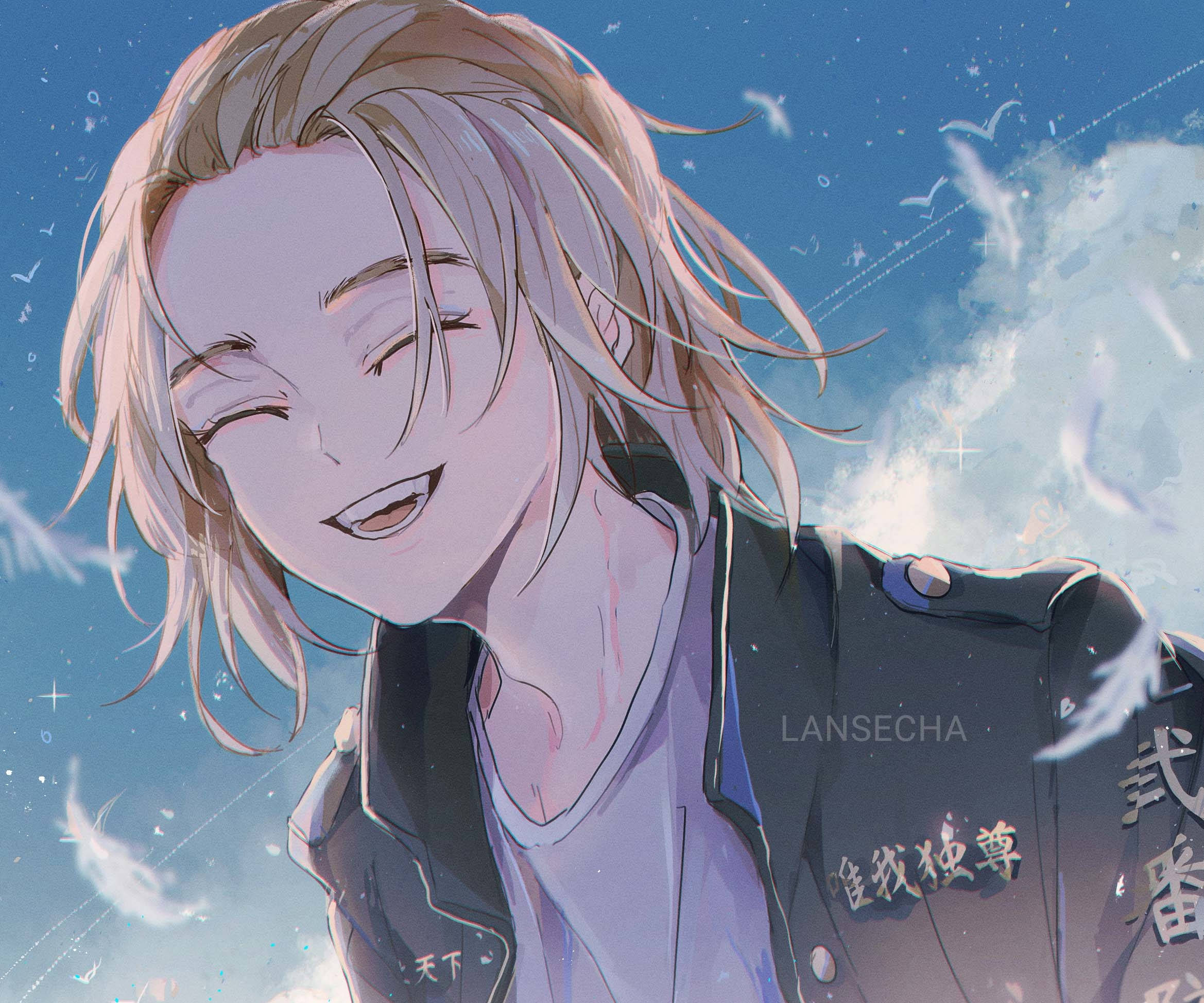 Mikey Tokyo Revengers, silver hair, starry blue sky, Full HD Desktop Wallpaper