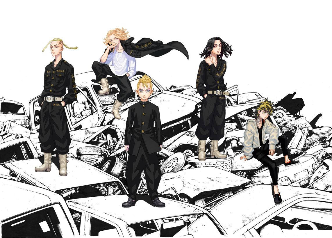 Mikey Tokyo Revengers, black uniforms, crushed cars, SD Desktop Wallpaper