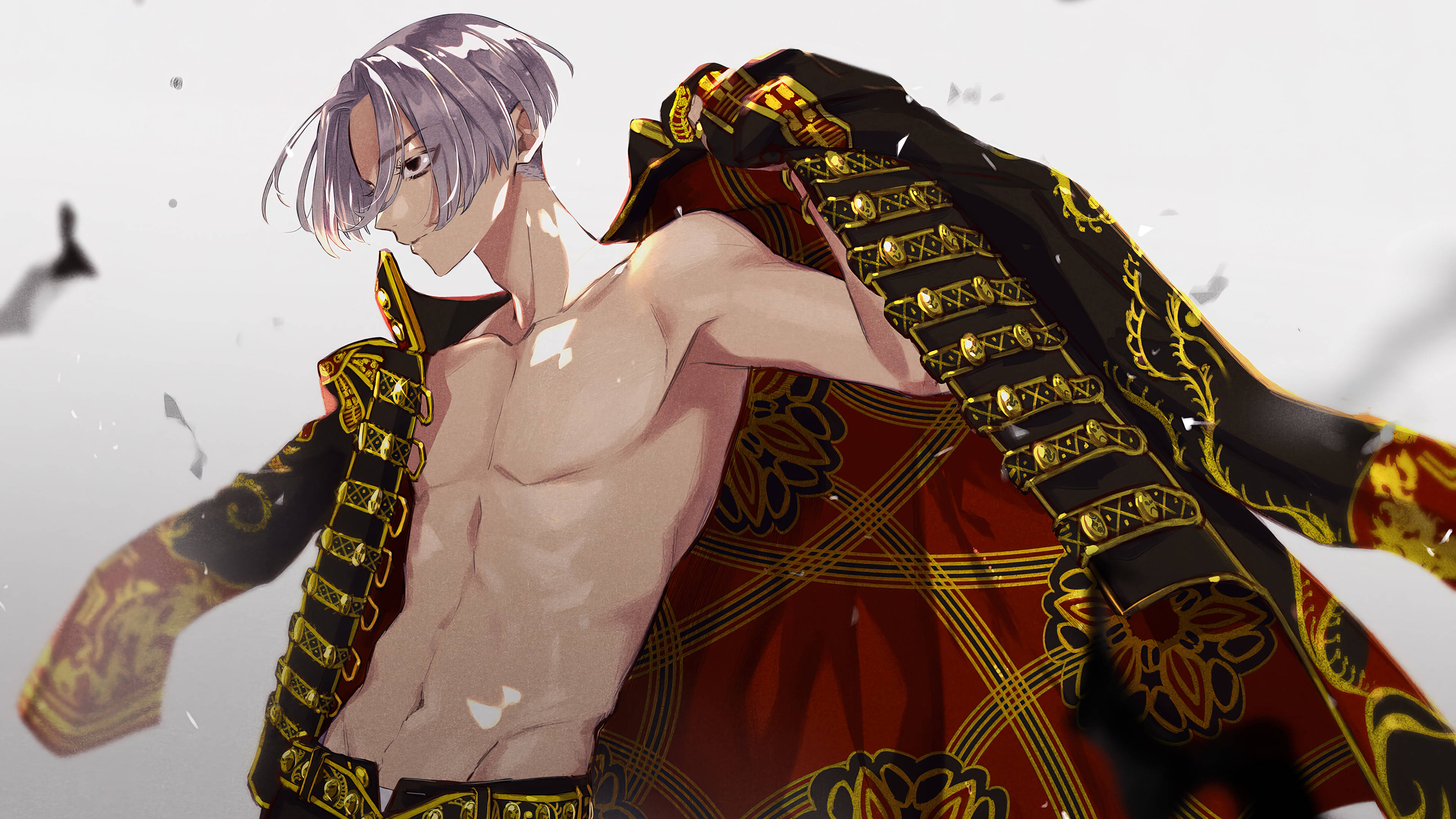 Mikey Tokyo Revengers, silver hair, ornate red and gold jacket, 4K Desktop Wallpaper
