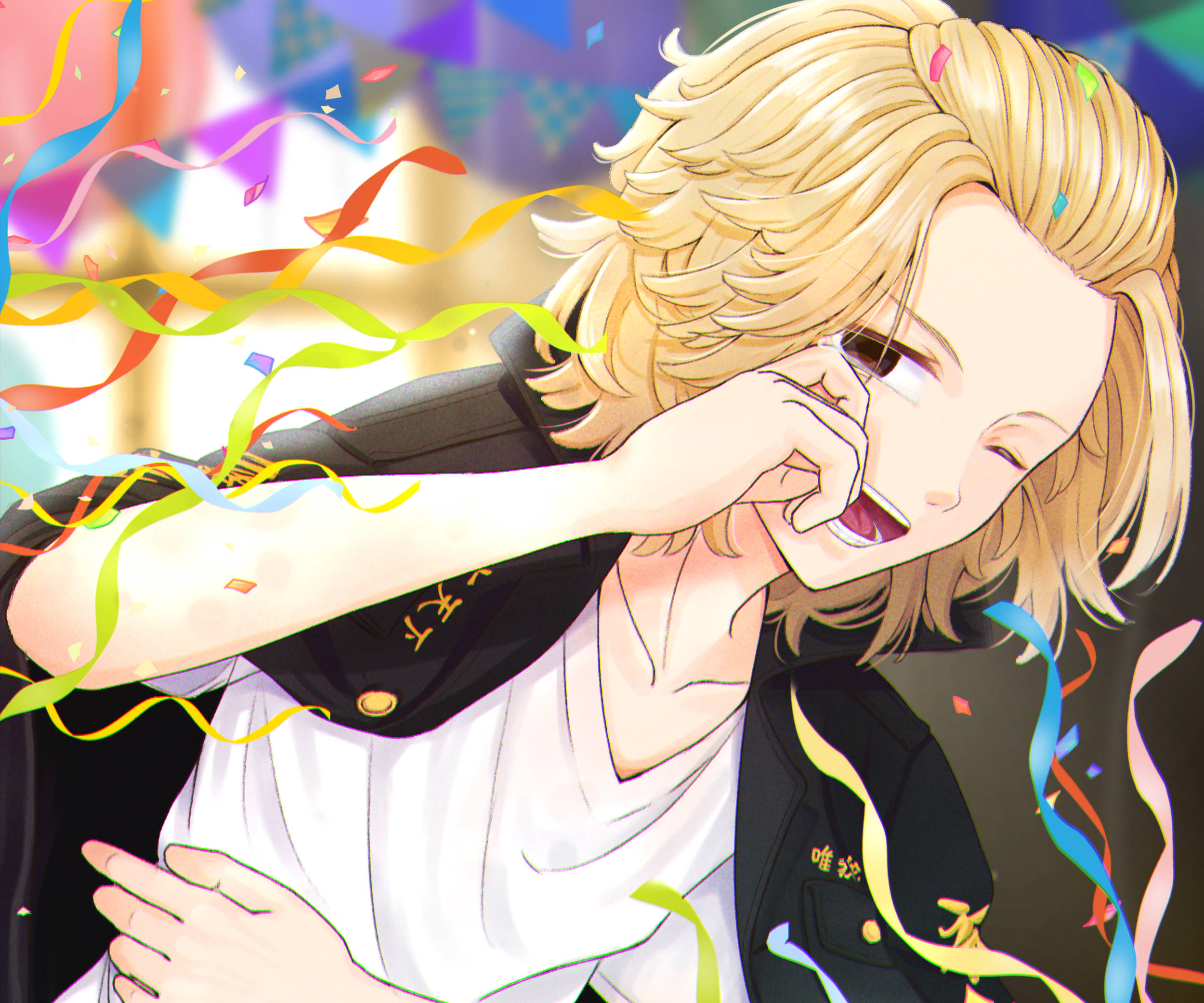 Mikey Tokyo Revengers, blonde hair, colorful confetti, Full HD Desktop Wallpaper