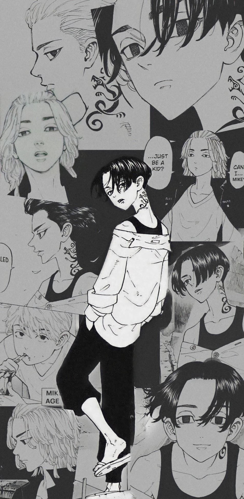 Mikey Tokyo Revengers, grey scale mikey bonten, black and white manga collage, Full HD Phone Wallpaper