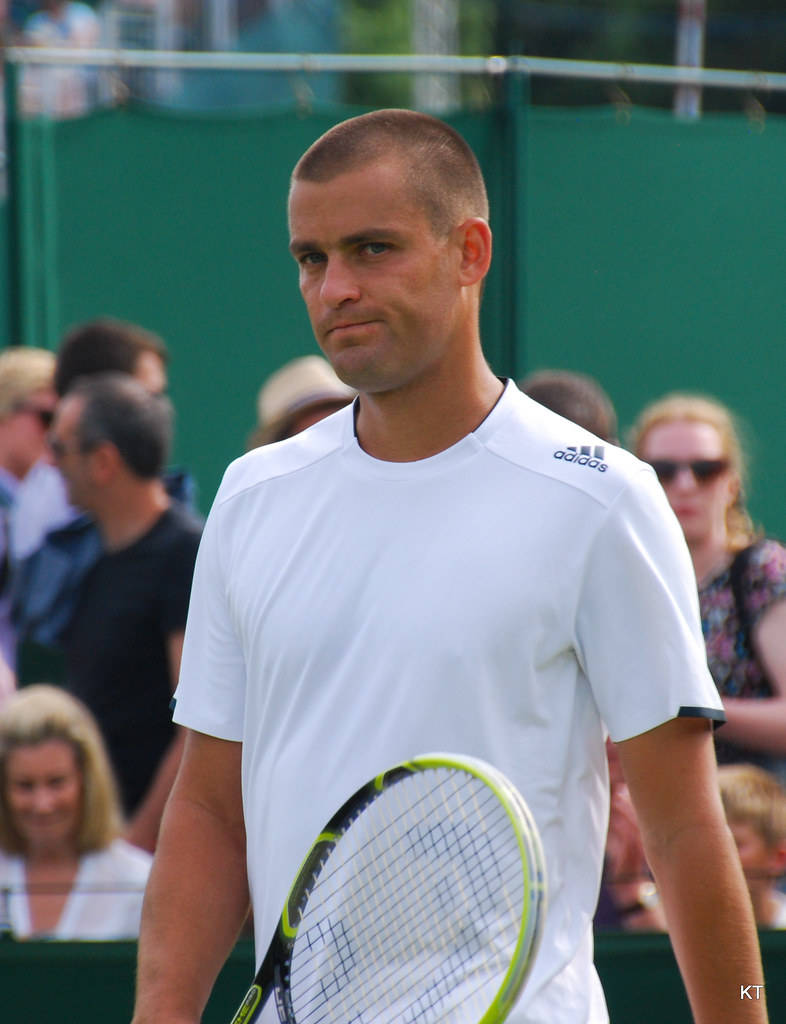 Mikhail Youzhny, white adidas shirt, racket, SD Phone Wallpaper