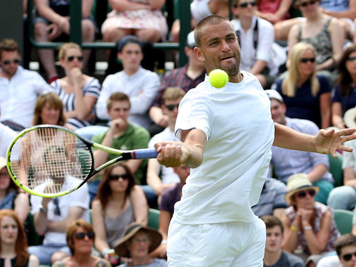 Mikhail Youzhny, white attire, bright yellow ball, SD Desktop Wallpaper