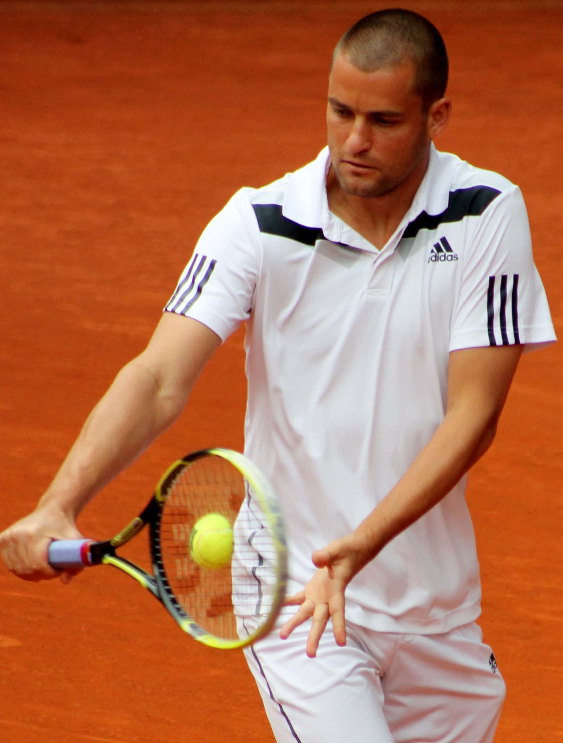Mikhail Youzhny, one-handed backhand, white adidas gear, Full HD Phone Wallpaper