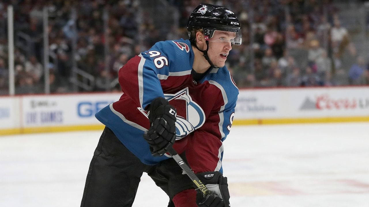 Mikko Rantanen, blue and maroon jersey, ice, HD Desktop Wallpaper