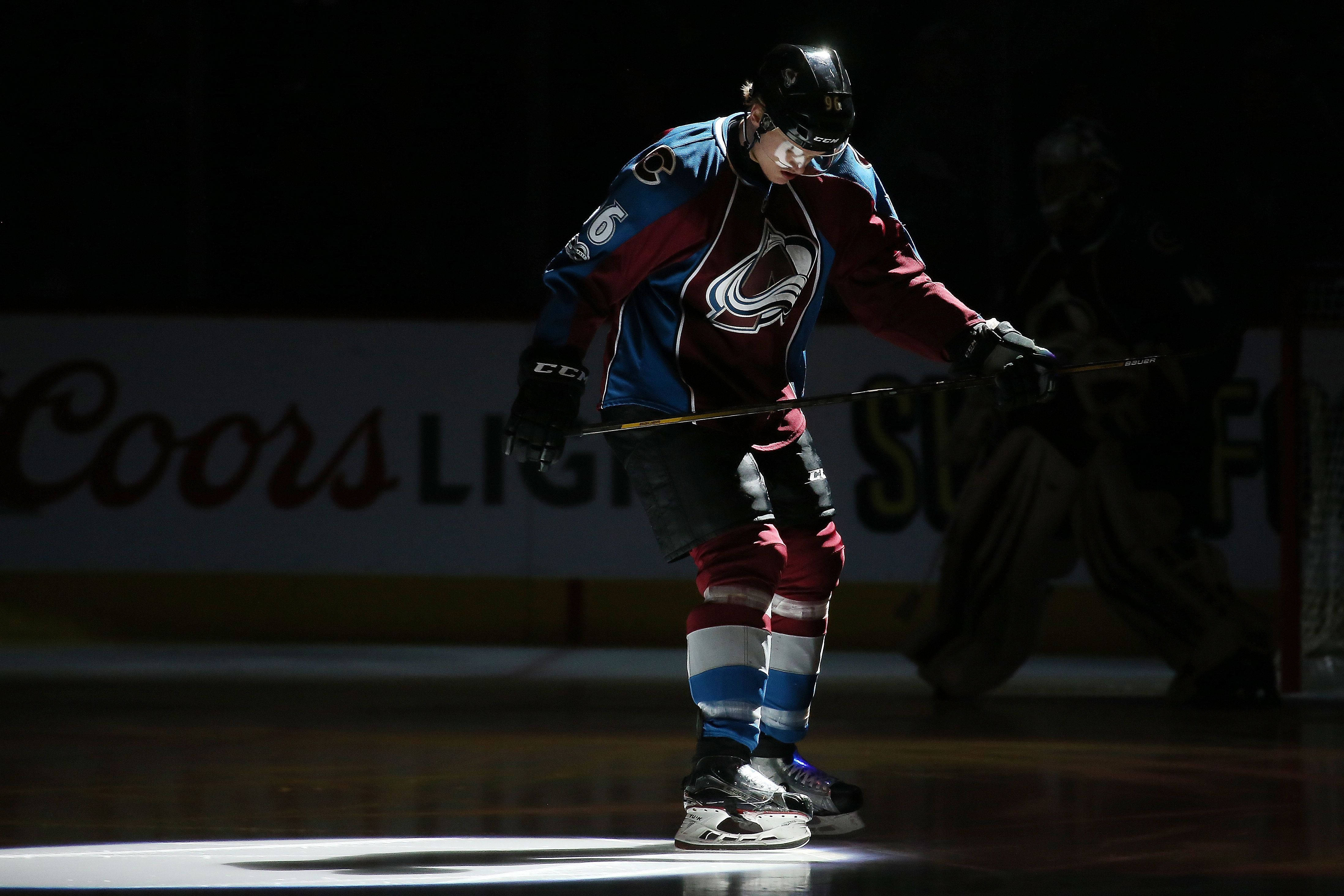Mikko Rantanen, hockey stick, spotlight, 4K Desktop Wallpaper