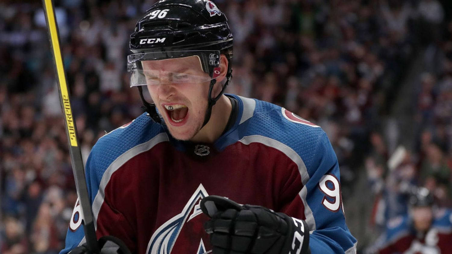 Mikko Rantanen, maroon and blue jersey, hockey player, HD Desktop Wallpaper