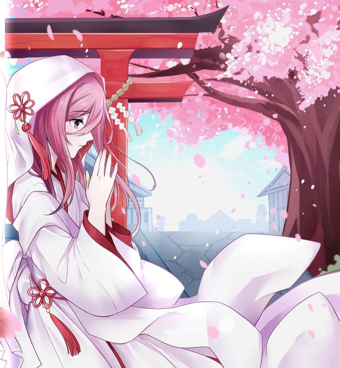 Miku Nakano, pink-haired anime girl, white kimono, SD Phone Wallpaper