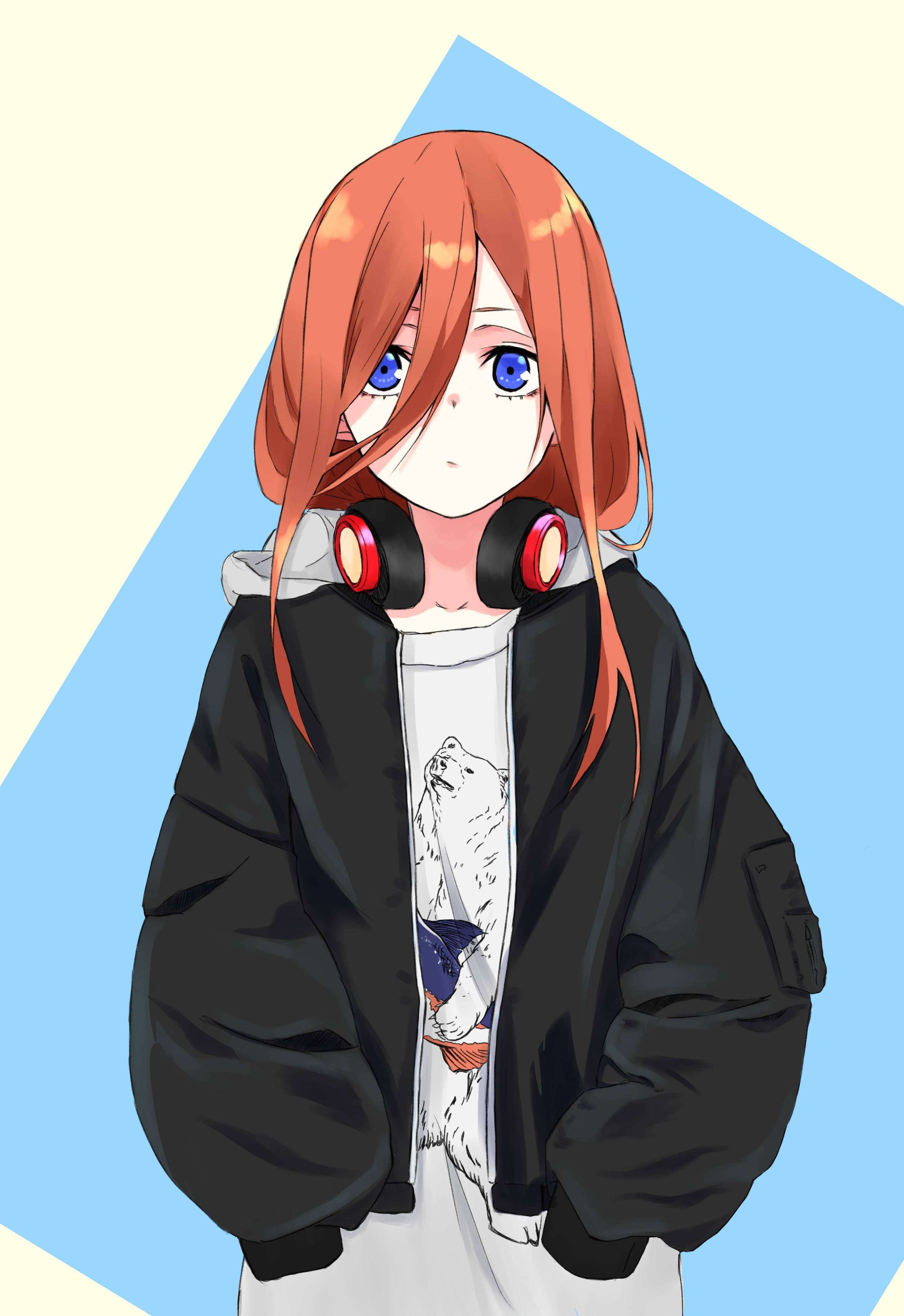 Miku Nakano, orange hair, blue eyes, 4K Phone Wallpaper