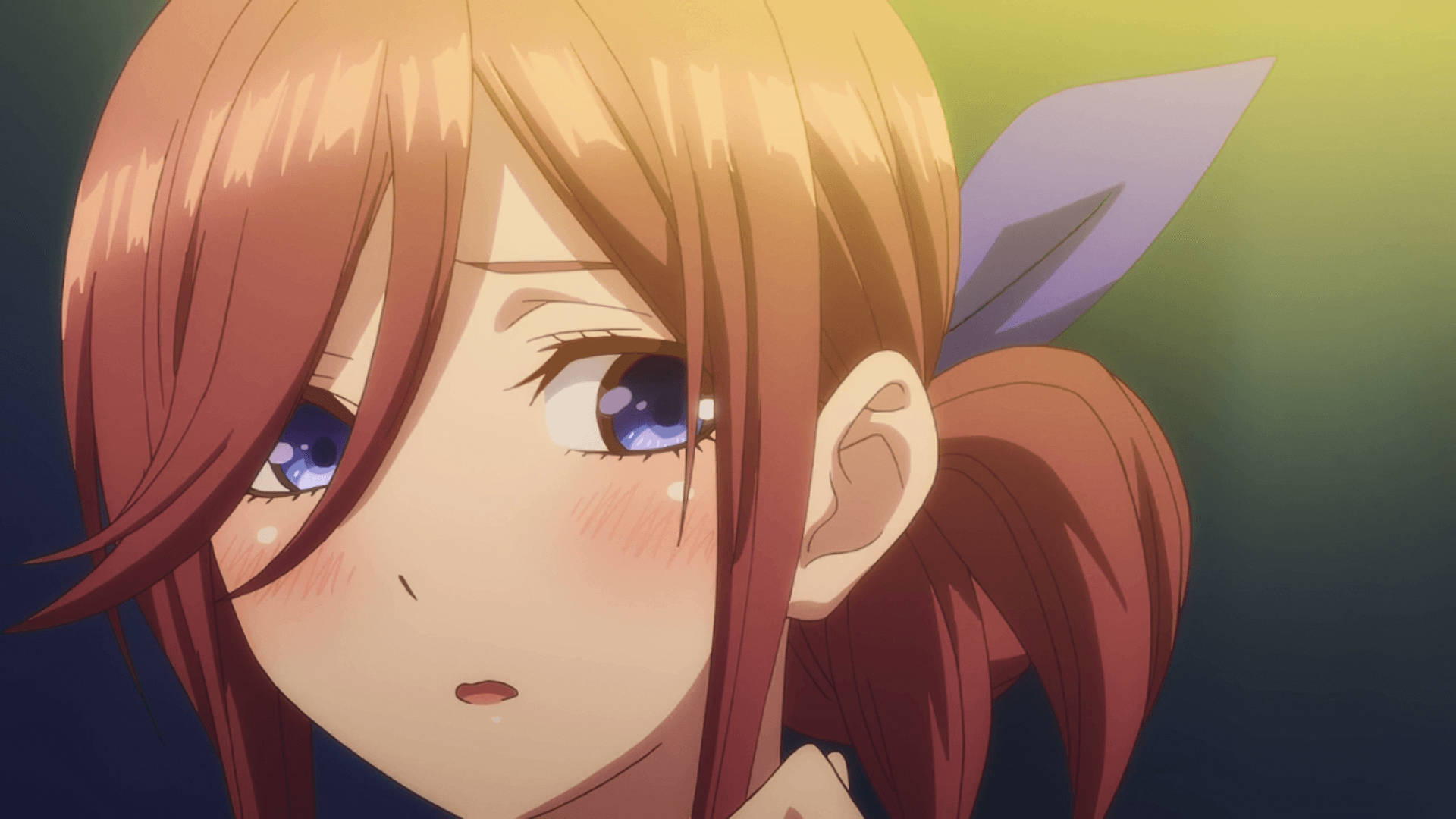 Miku Nakano, reddish-brown hair, blue eyes, Full HD Desktop Wallpaper