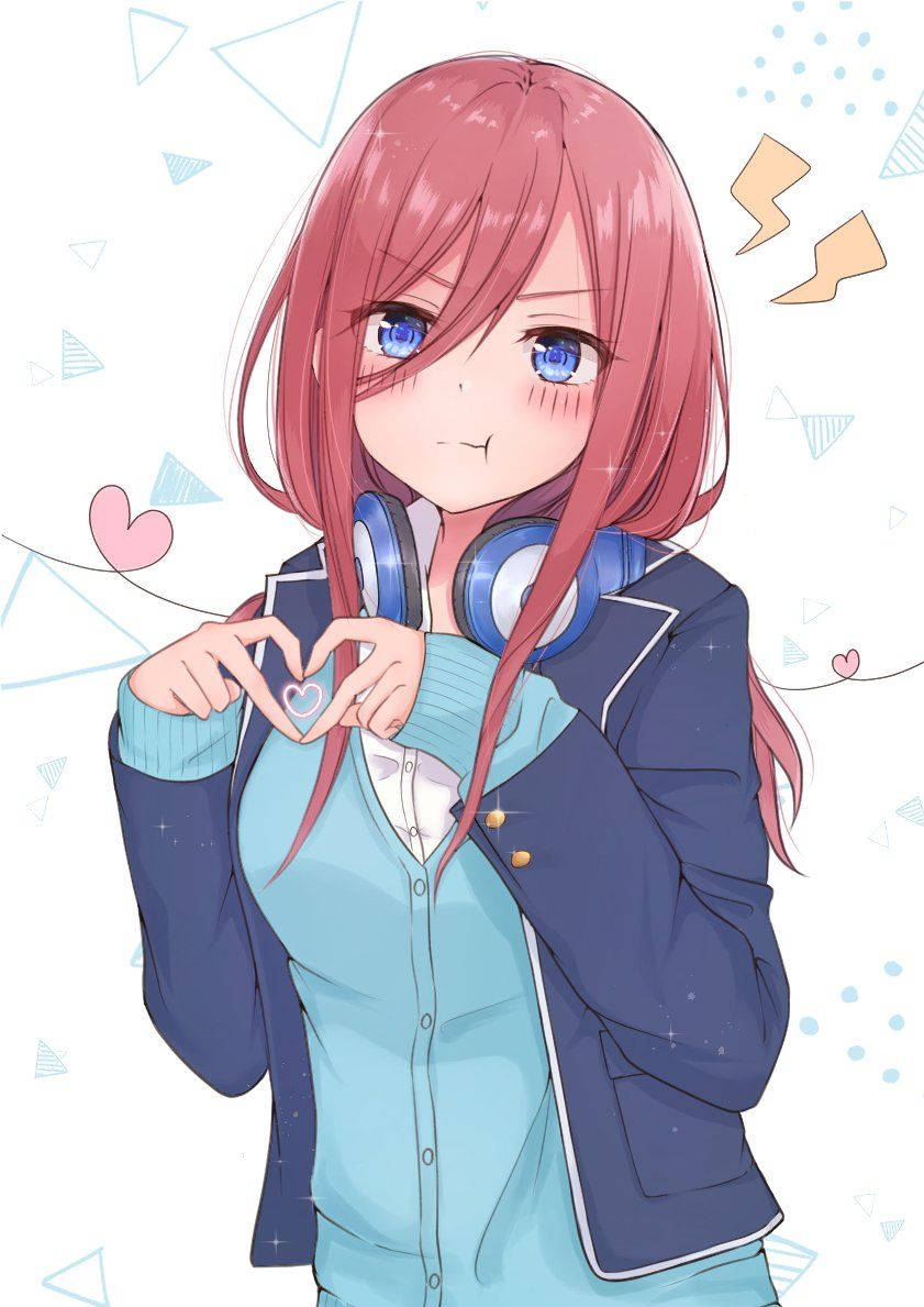 Miku Nakano, pink hair, blue eyes, SD Phone Wallpaper