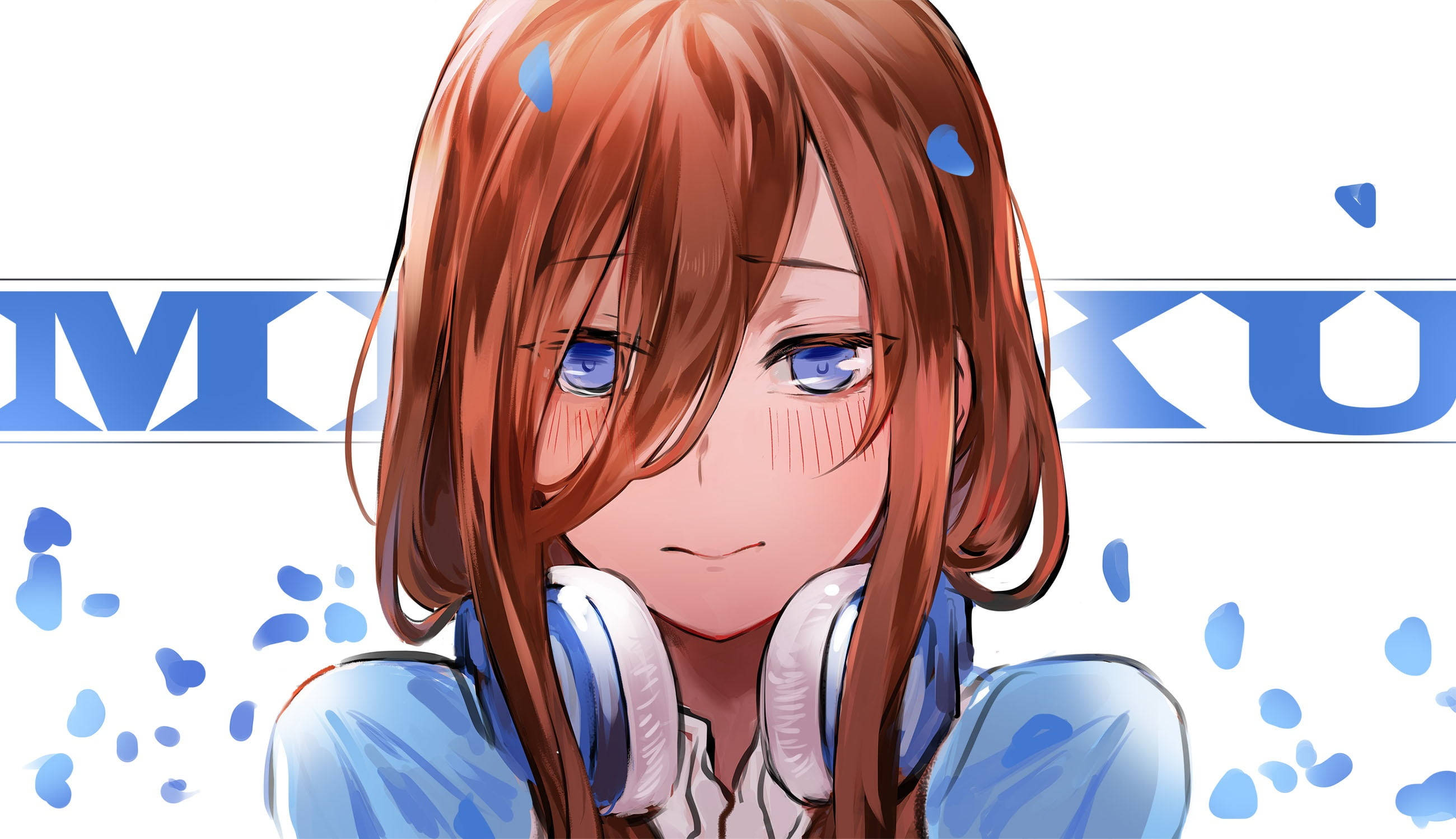 Miku Nakano, red hair, blue eyes, 2K Desktop Wallpaper