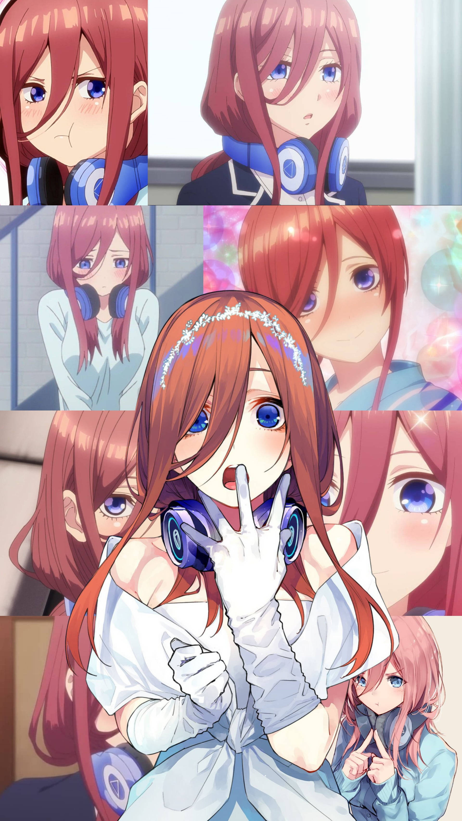 Miku Nakano, red hair, blue eyes, 2K Phone Wallpaper
