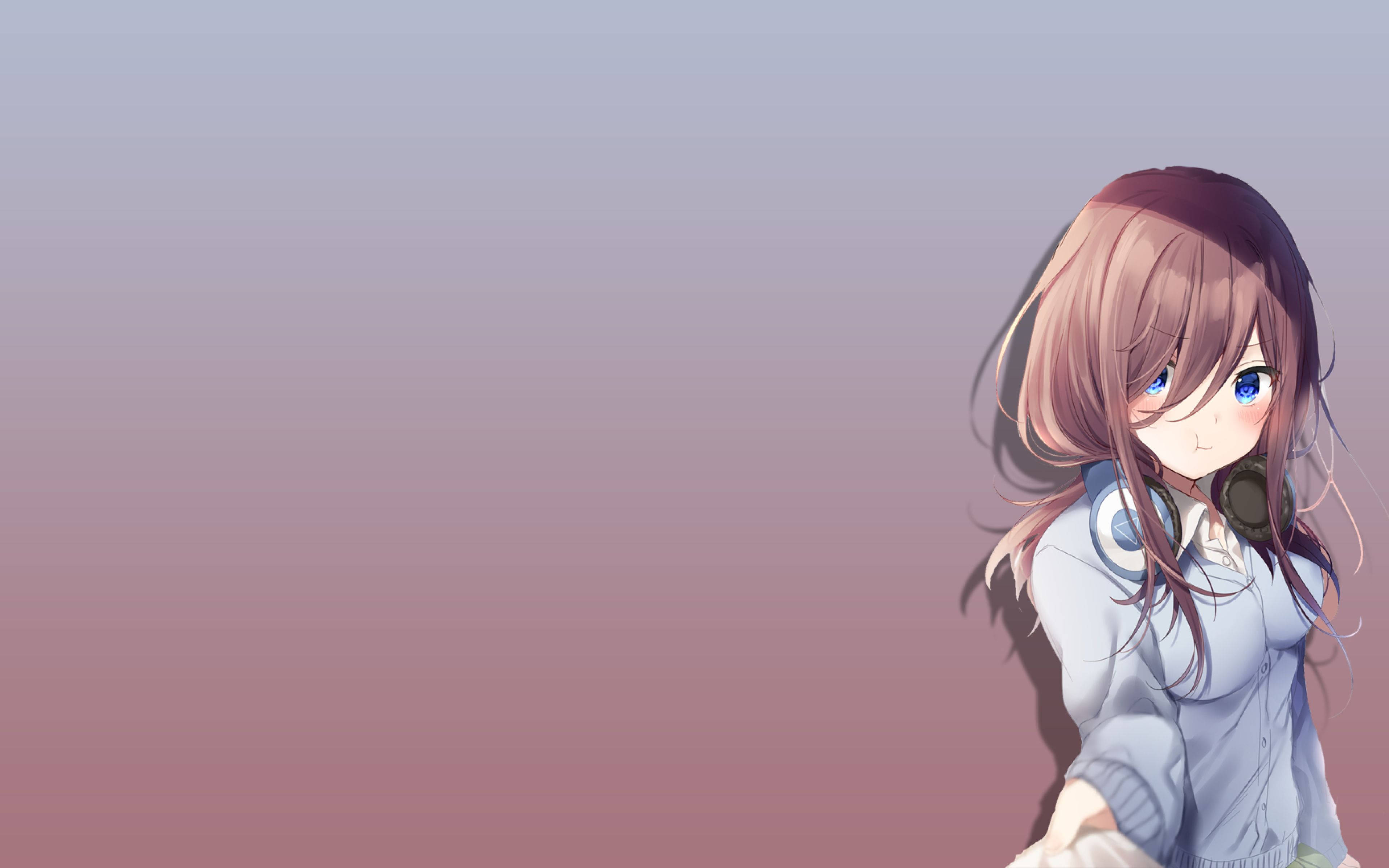 Miku Nakano, headphones, gradient pink and purple sky, 4K Desktop Wallpaper