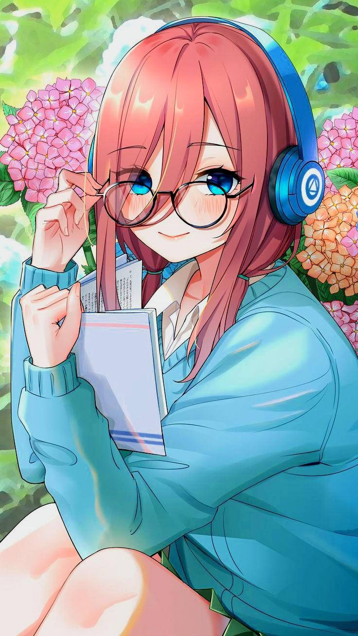 Miku Nakano, pink hair, blue headphones, HD Phone Wallpaper