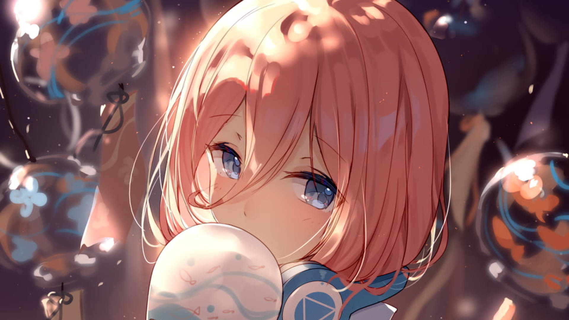 Miku Nakano, pink hair, blue eyes, Full HD Desktop Wallpaper