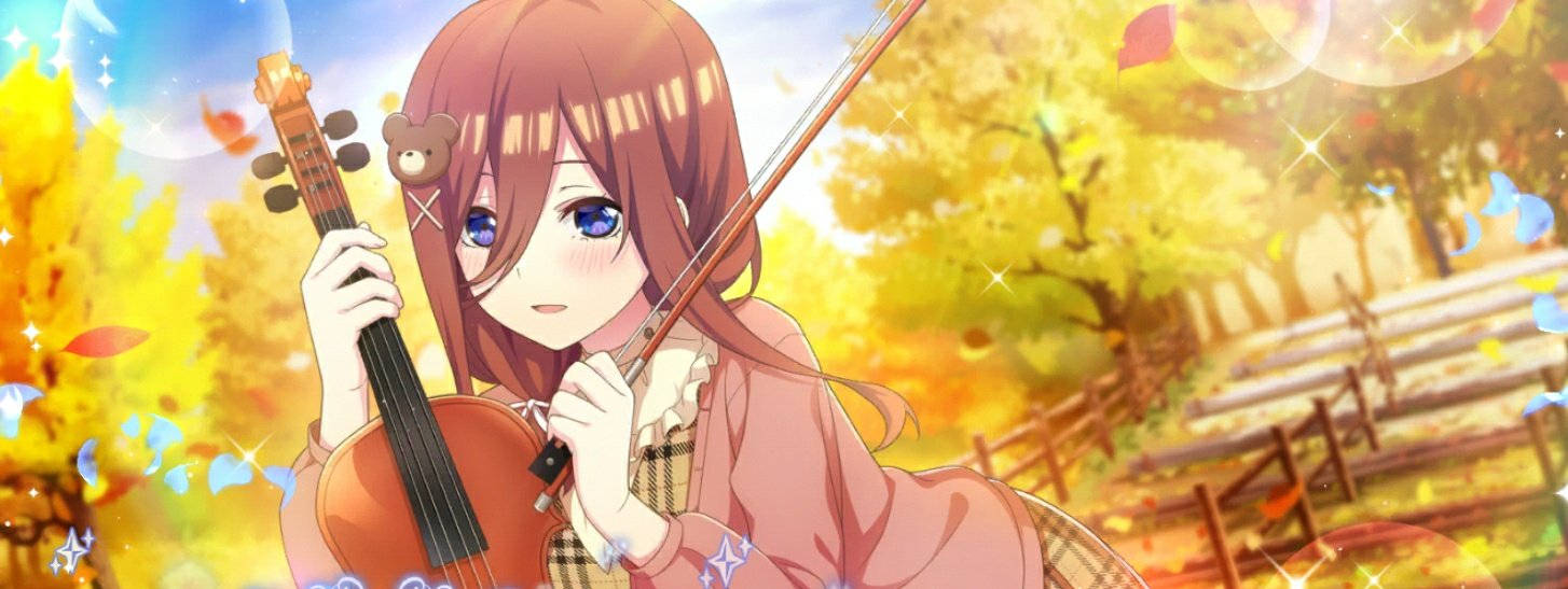Miku Nakano, violin, golden autumn leaves, HD Desktop Wallpaper