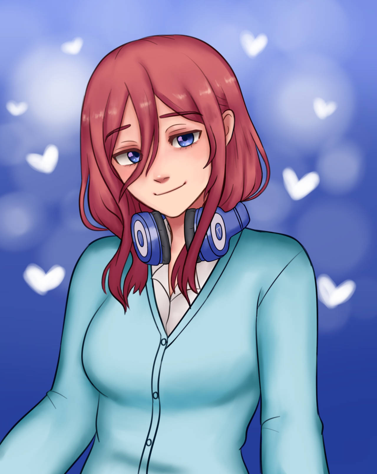Miku Nakano, red hair, blue headphones, HD Phone Wallpaper