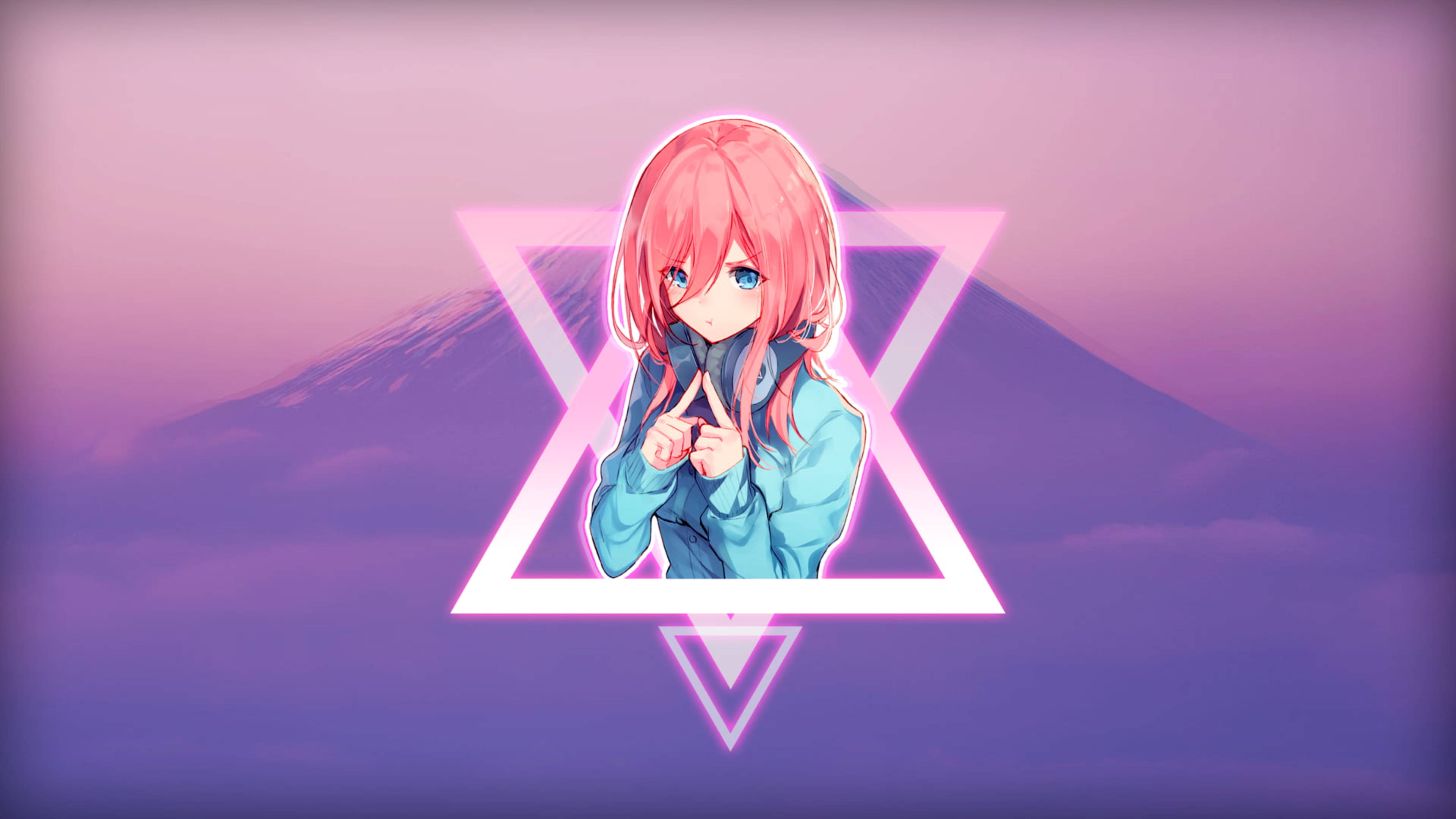 Miku Nakano, pink-haired anime girl, blue jacket, 4K Desktop Wallpaper