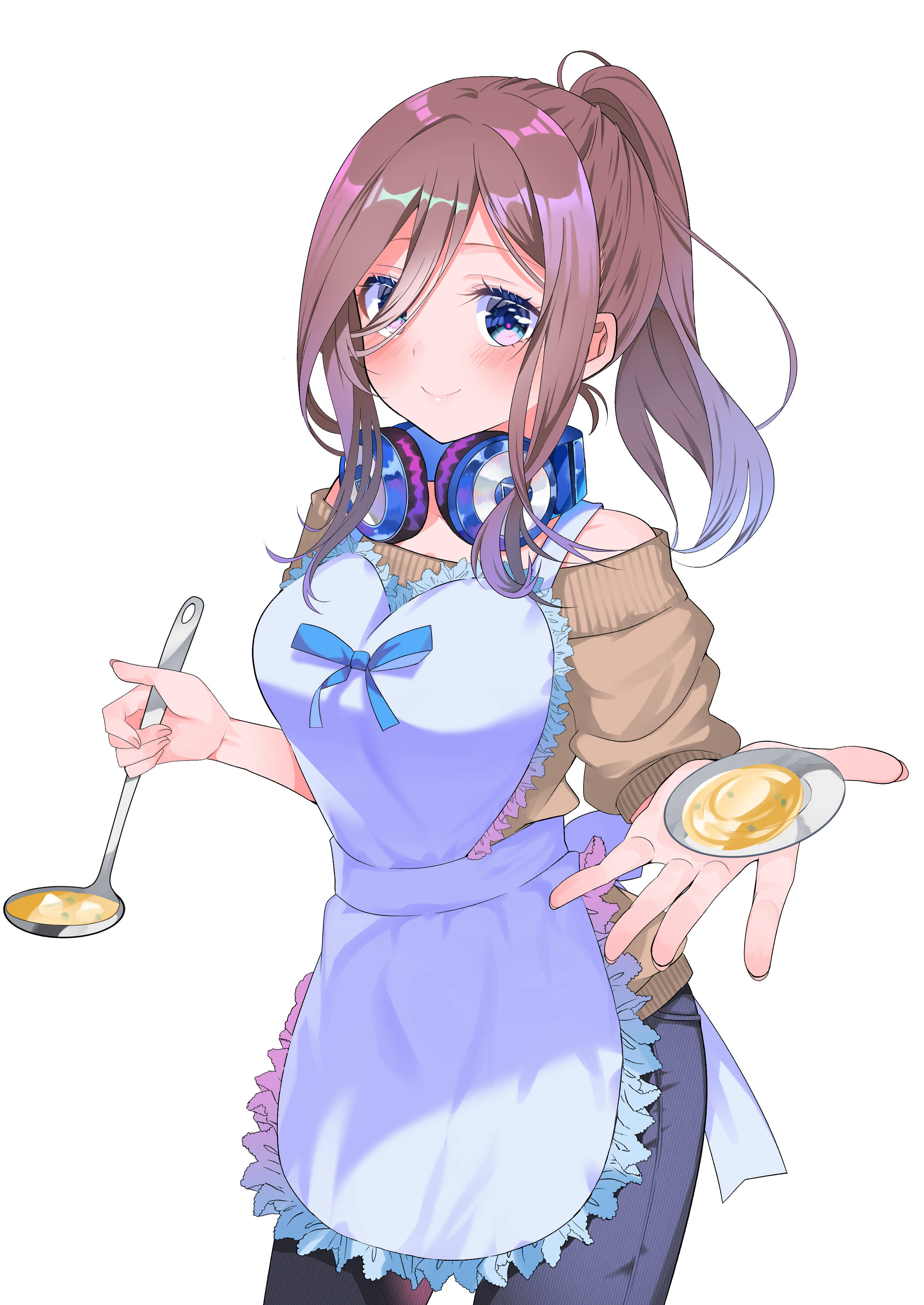 Miku Nakano, purple hair, headphones, 2K Phone Wallpaper