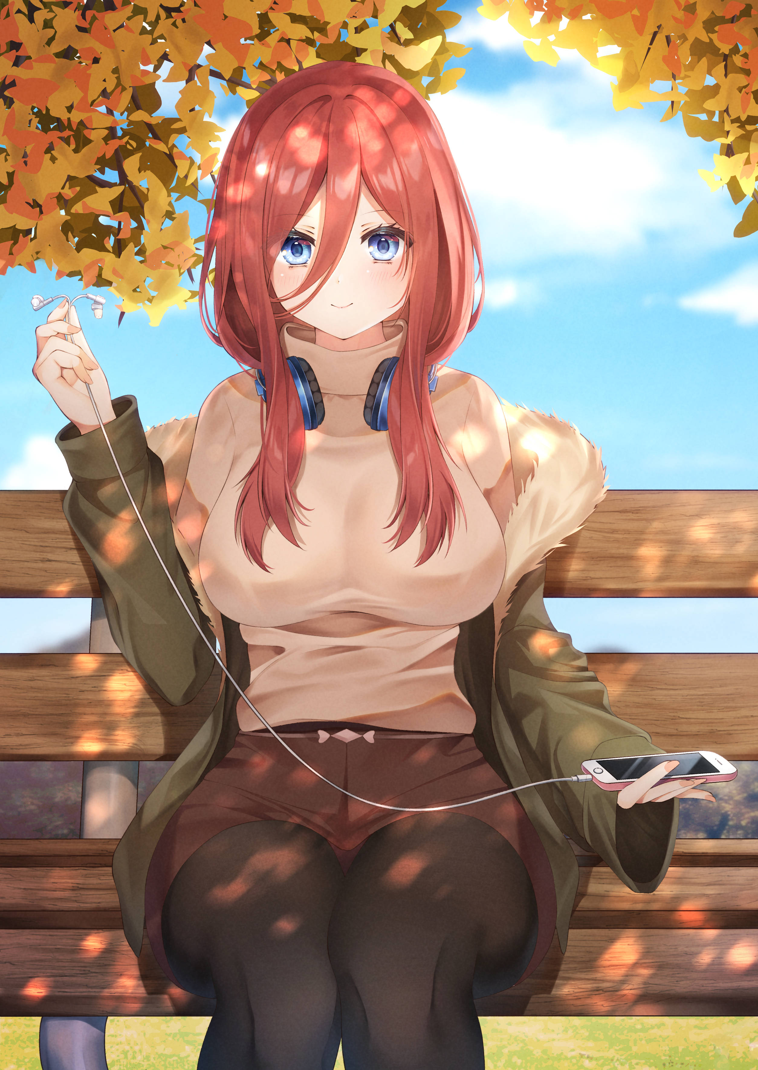 Miku Nakano, red-haired, blue eyes, 2K Phone Wallpaper