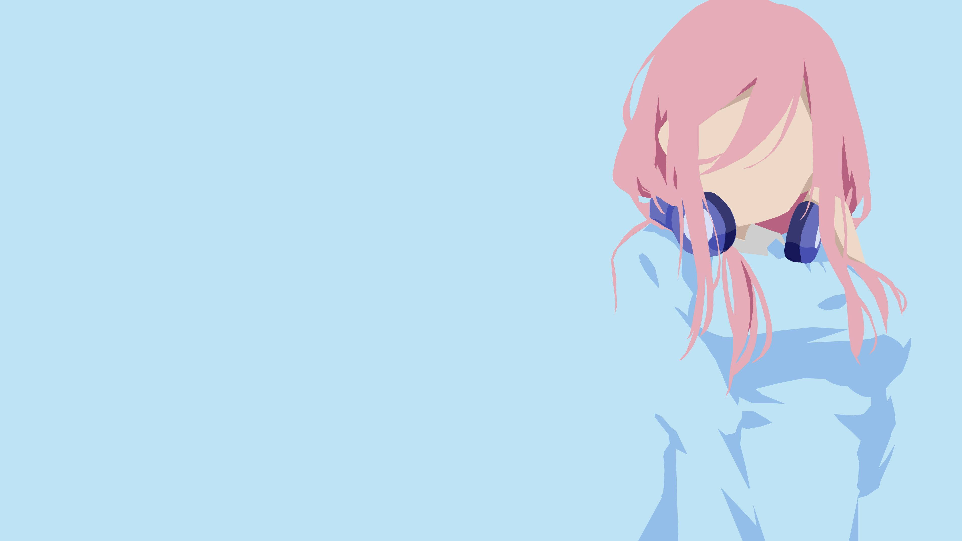 Miku Nakano, pink-haired, blue headphones, 4K Desktop Wallpaper