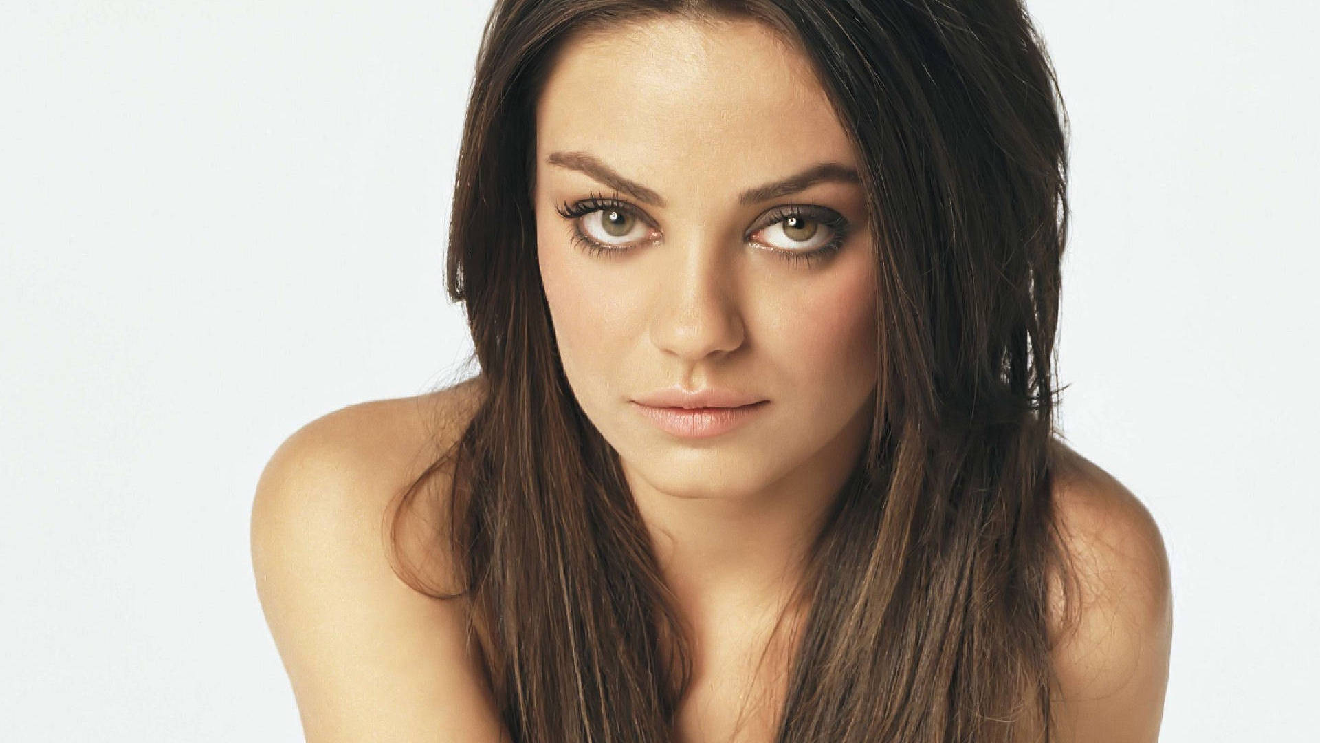 Mila Kunis, long dark hair, intense gaze, Full HD Desktop Wallpaper