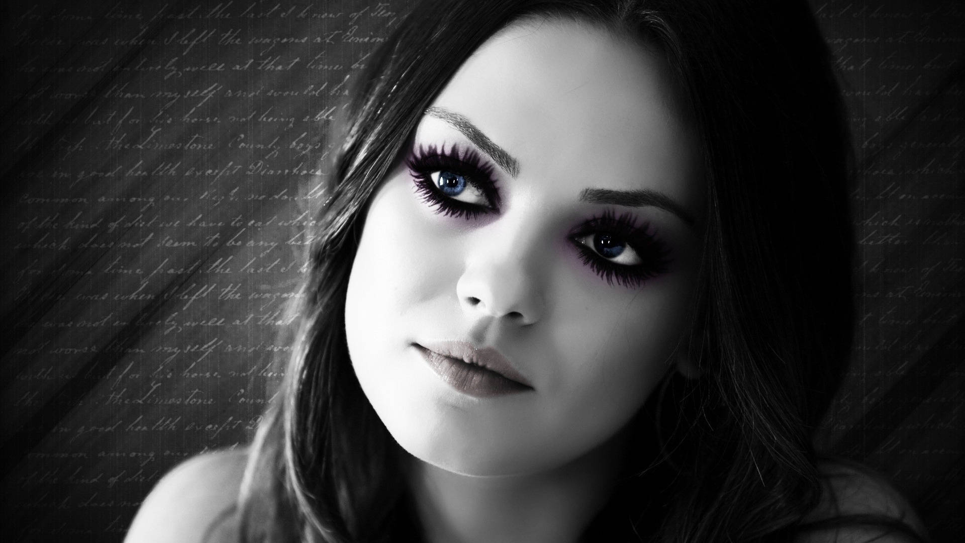 Mila Kunis, purple eyeliner, blue eyes, Full HD Desktop Wallpaper