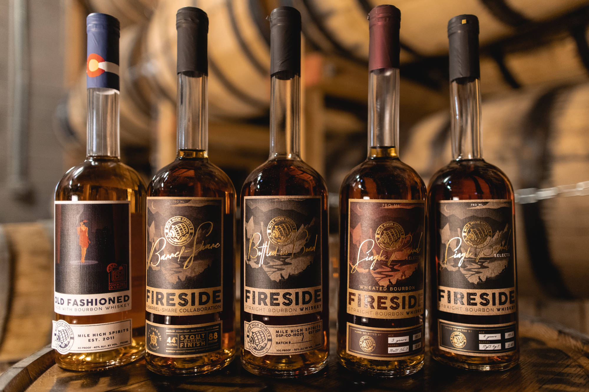 Mile High Spirits, amber bourbon bottles, detailed labels, Full HD Desktop Wallpaper