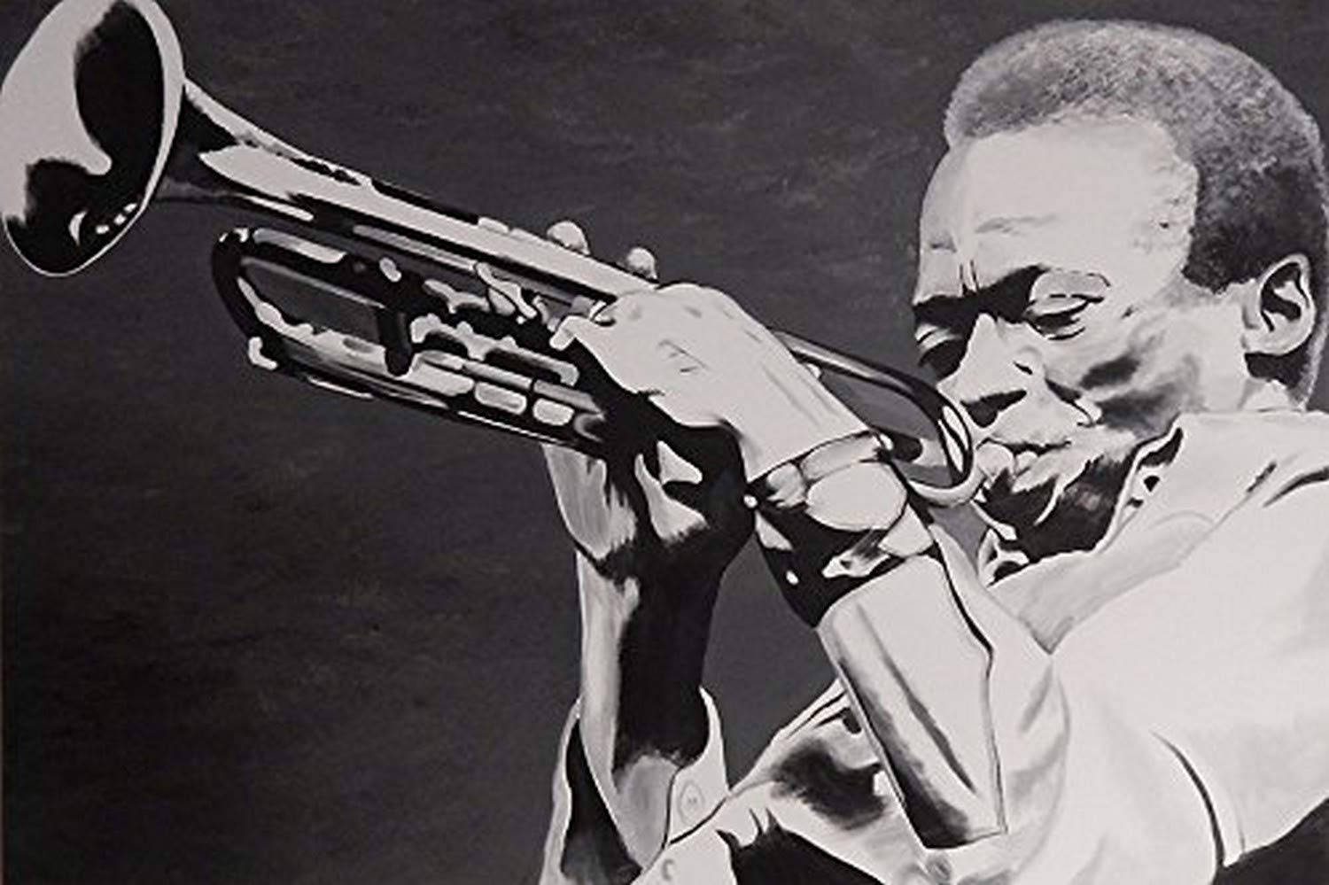 Miles Davis, jazz trumpeter, black and white illustration, HD Desktop Wallpaper