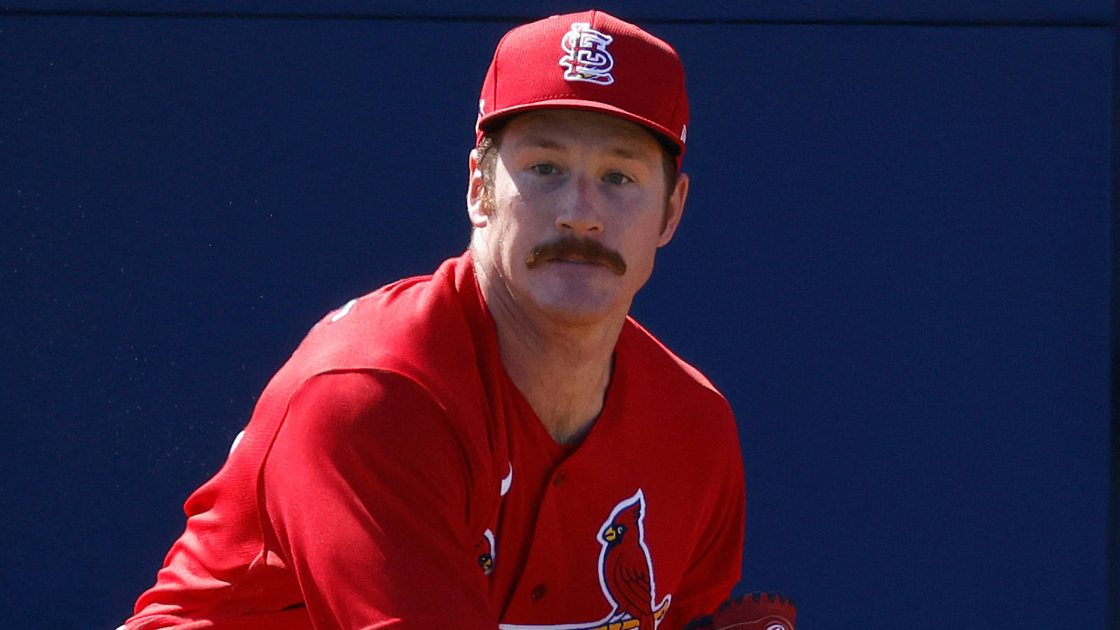 Miles Mikolas, red Cardinals uniform, mustache, HD Desktop Wallpaper