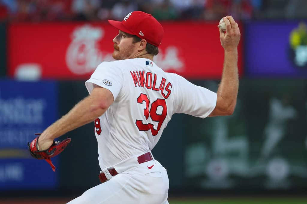 Miles Mikolas, white uniform, red number 39, SD Desktop Wallpaper