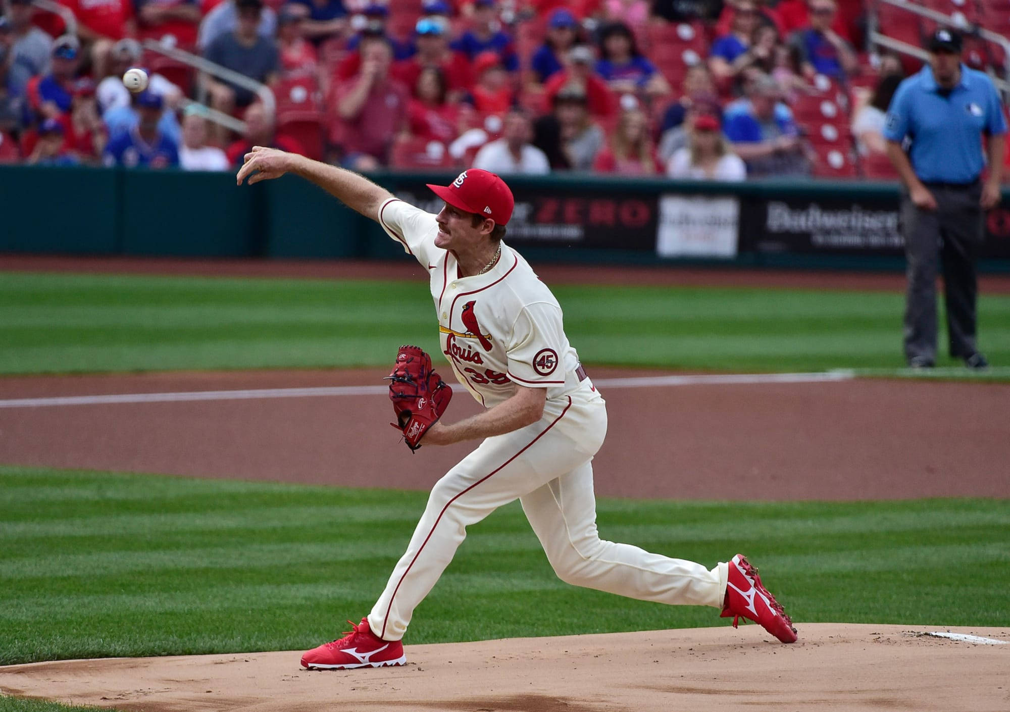 Miles Mikolas, red and white uniform, baseball pitcher, Full HD Desktop Wallpaper