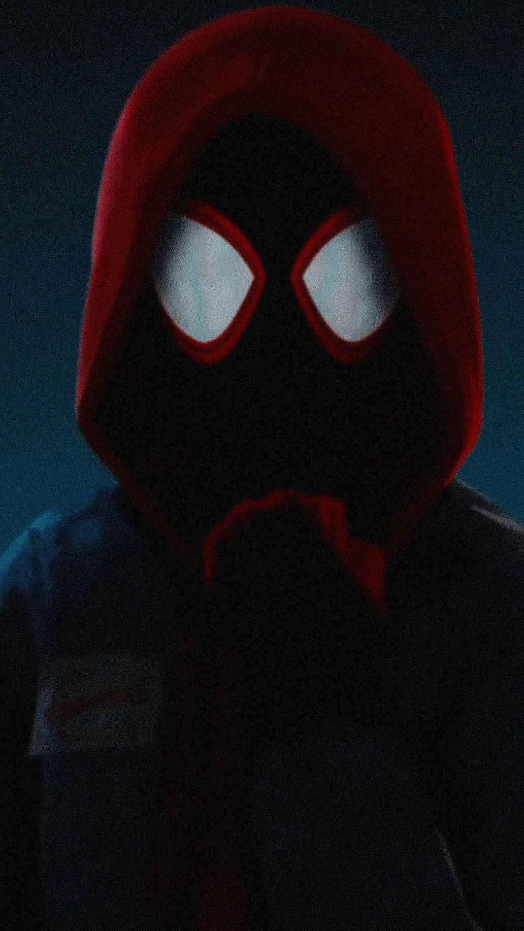 Miles Morales, red hooded Spider-Man costume, glowing white eyes, HD Phone Wallpaper