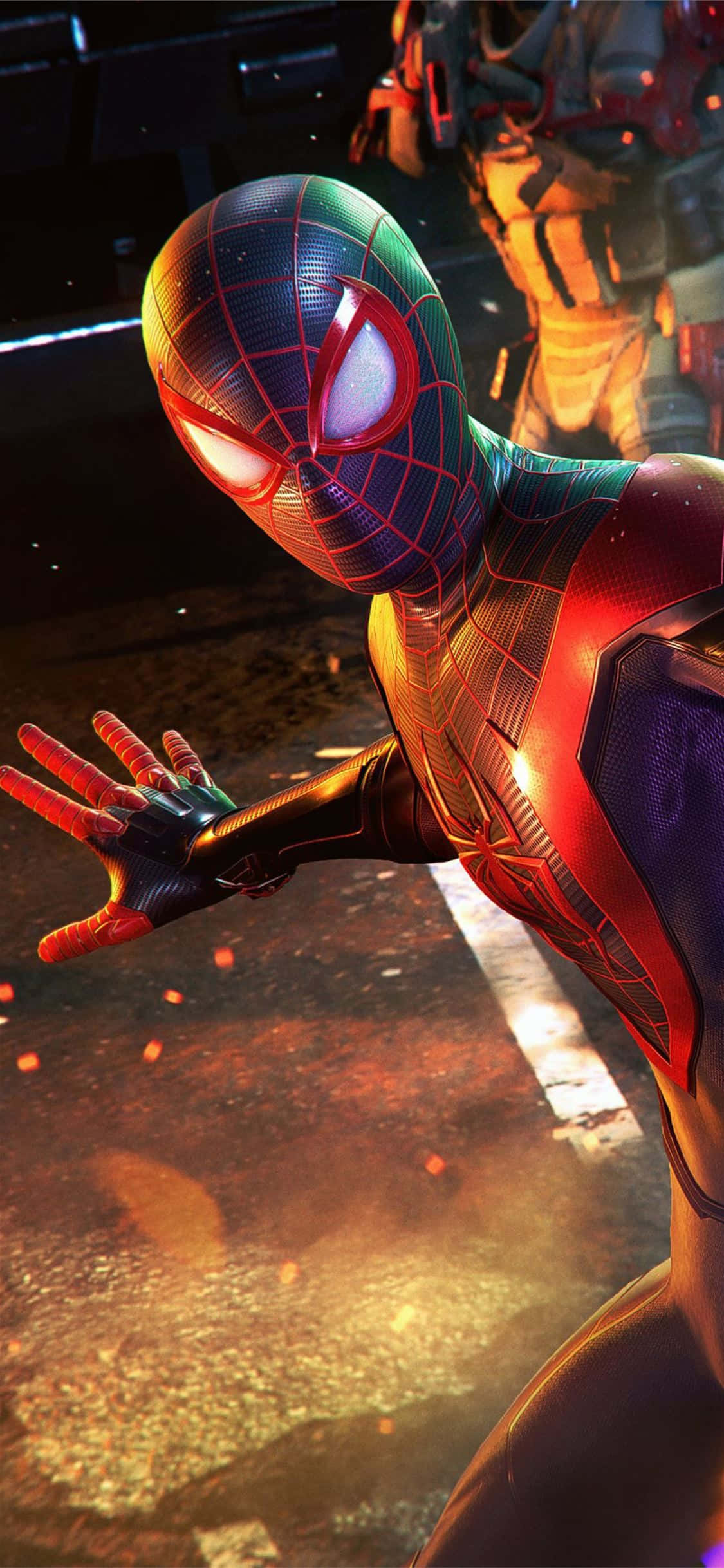 Miles Morales, iPhone, glowing red and blue suit, Full HD Phone Wallpaper