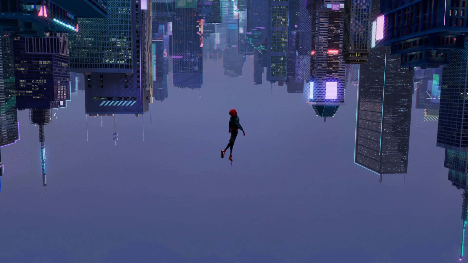 Miles Morales, red helmet, towering skyscrapers, Full HD Desktop Wallpaper