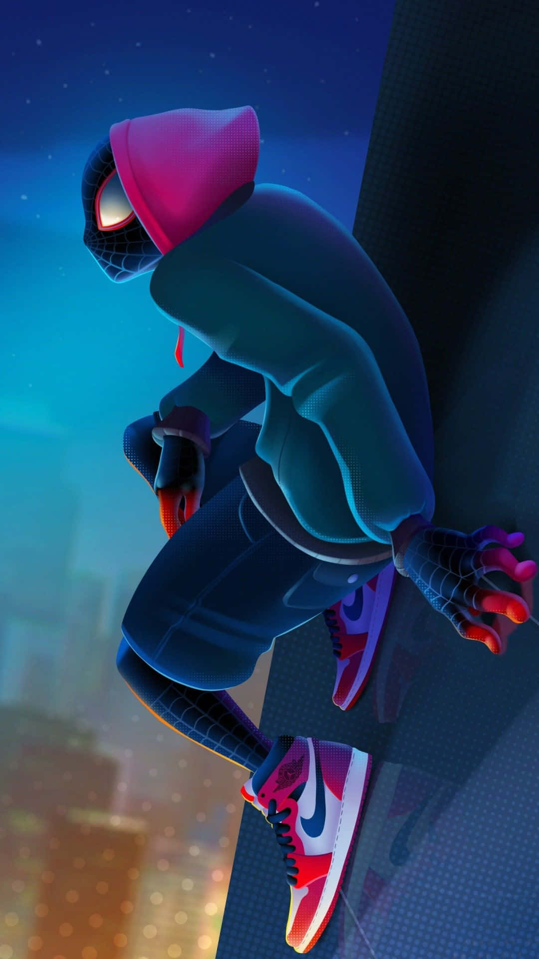 Miles Morales, pink hoodie, glowing eyes, Full HD Phone Wallpaper