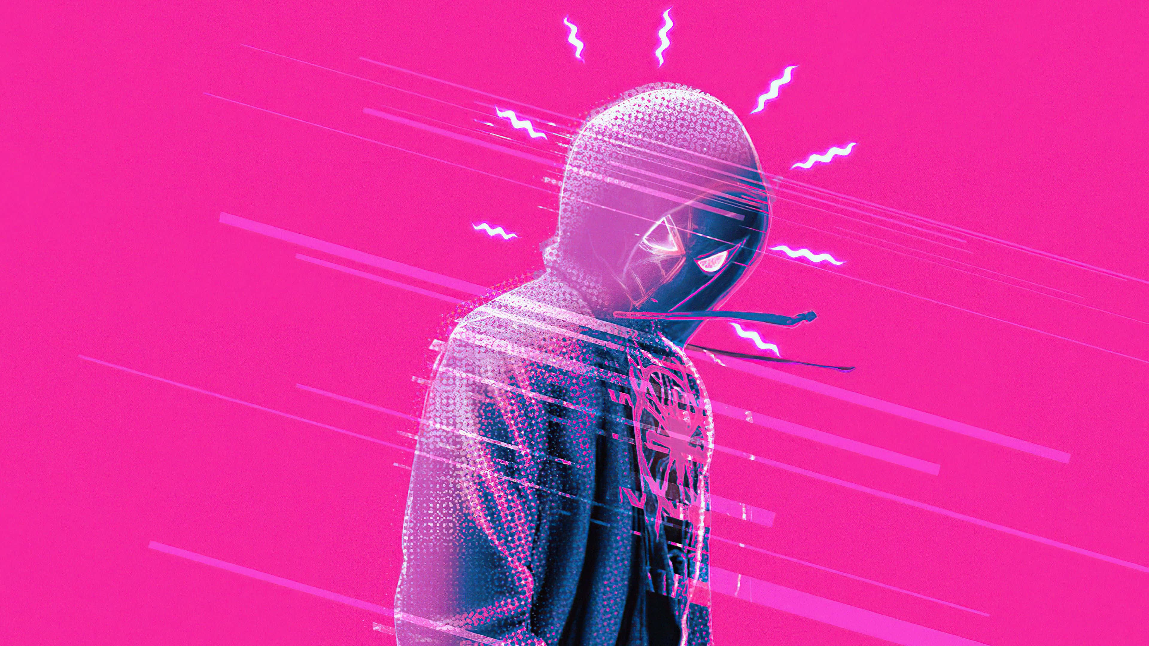 Miles Morales, spider emblem, vibrant pink background, 4K Desktop Wallpaper