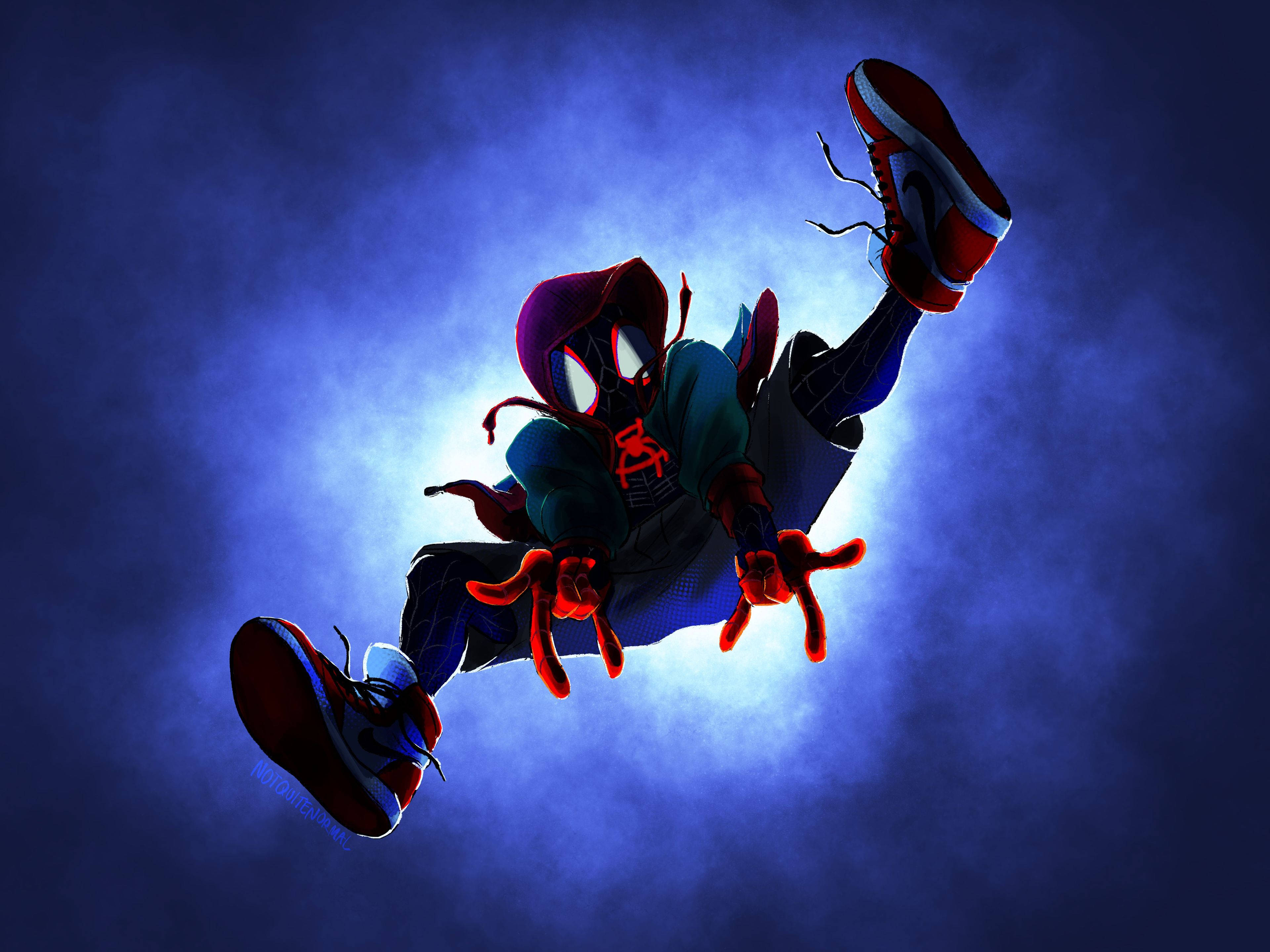 Miles Morales, blue sky, glowing blue mist, 4K Desktop Wallpaper