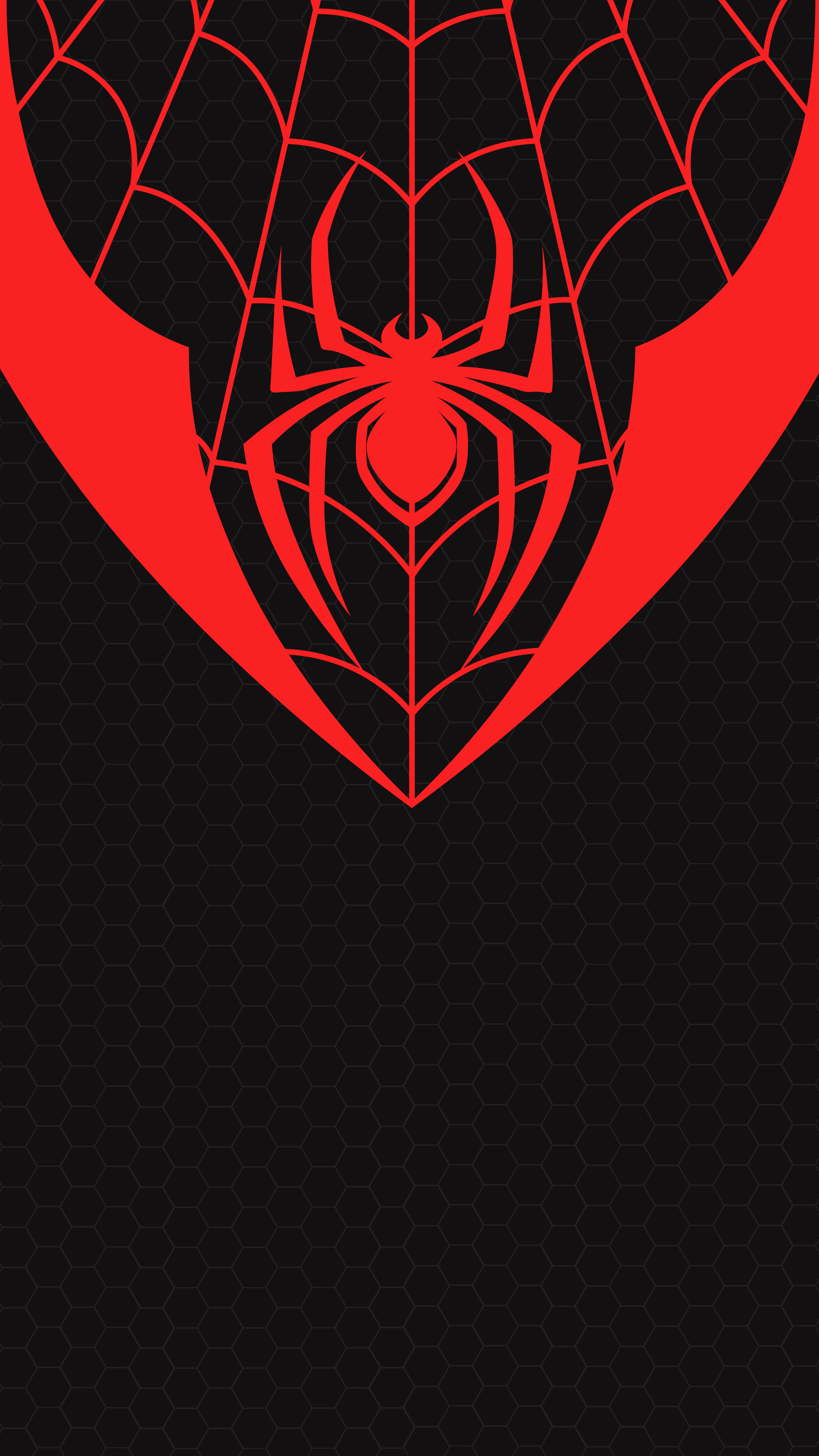 Miles Morales, red spider emblem, hexagonal black pattern, 5K Phone Wallpaper