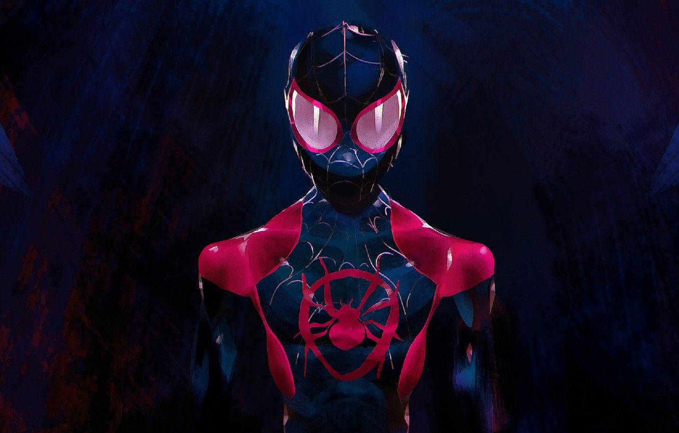 Miles Morales, glowing pink eyes, red accents, HD Desktop Wallpaper
