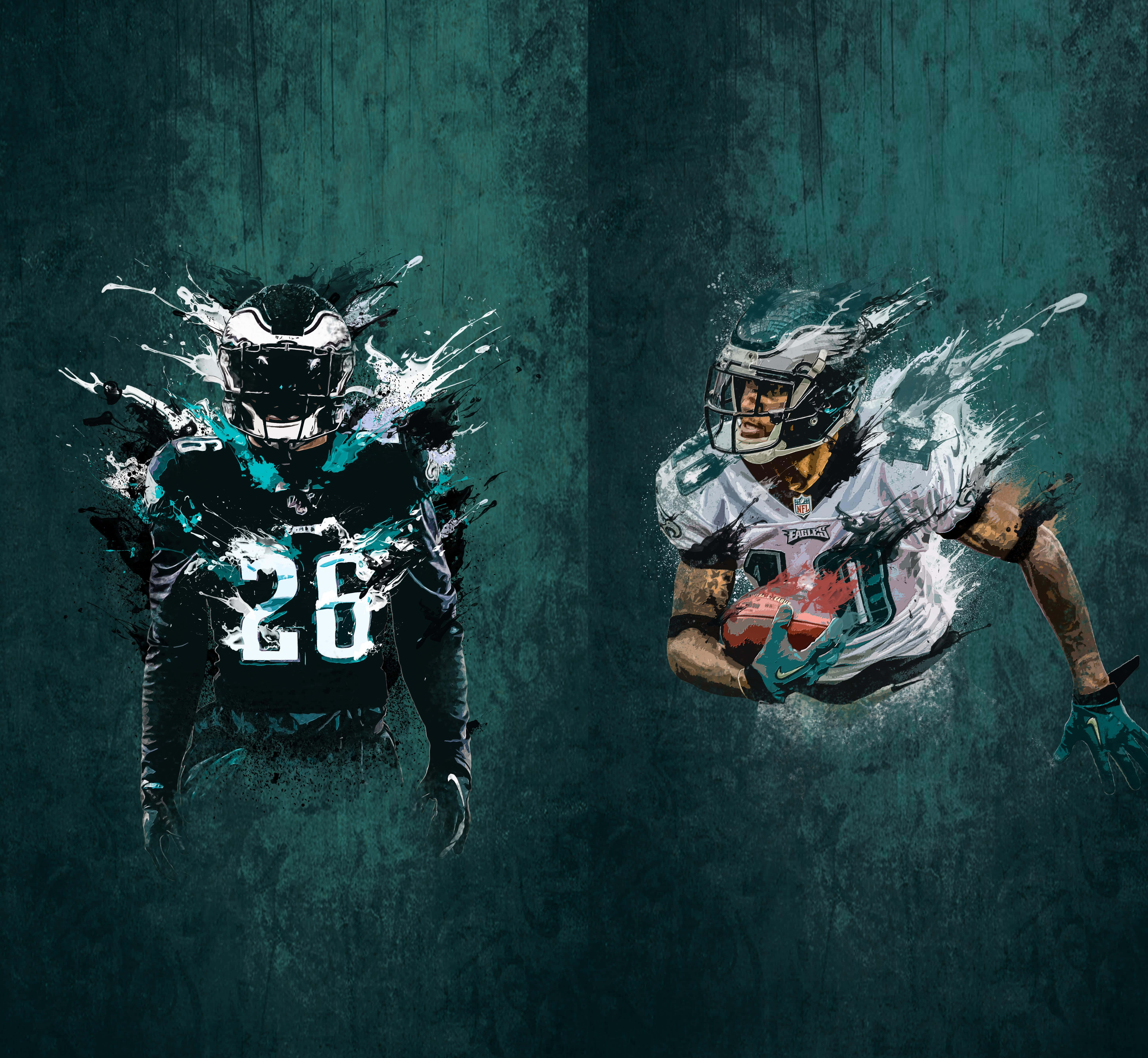 Miles Sanders, paint splatter effects, textured teal background, 5K Desktop Wallpaper