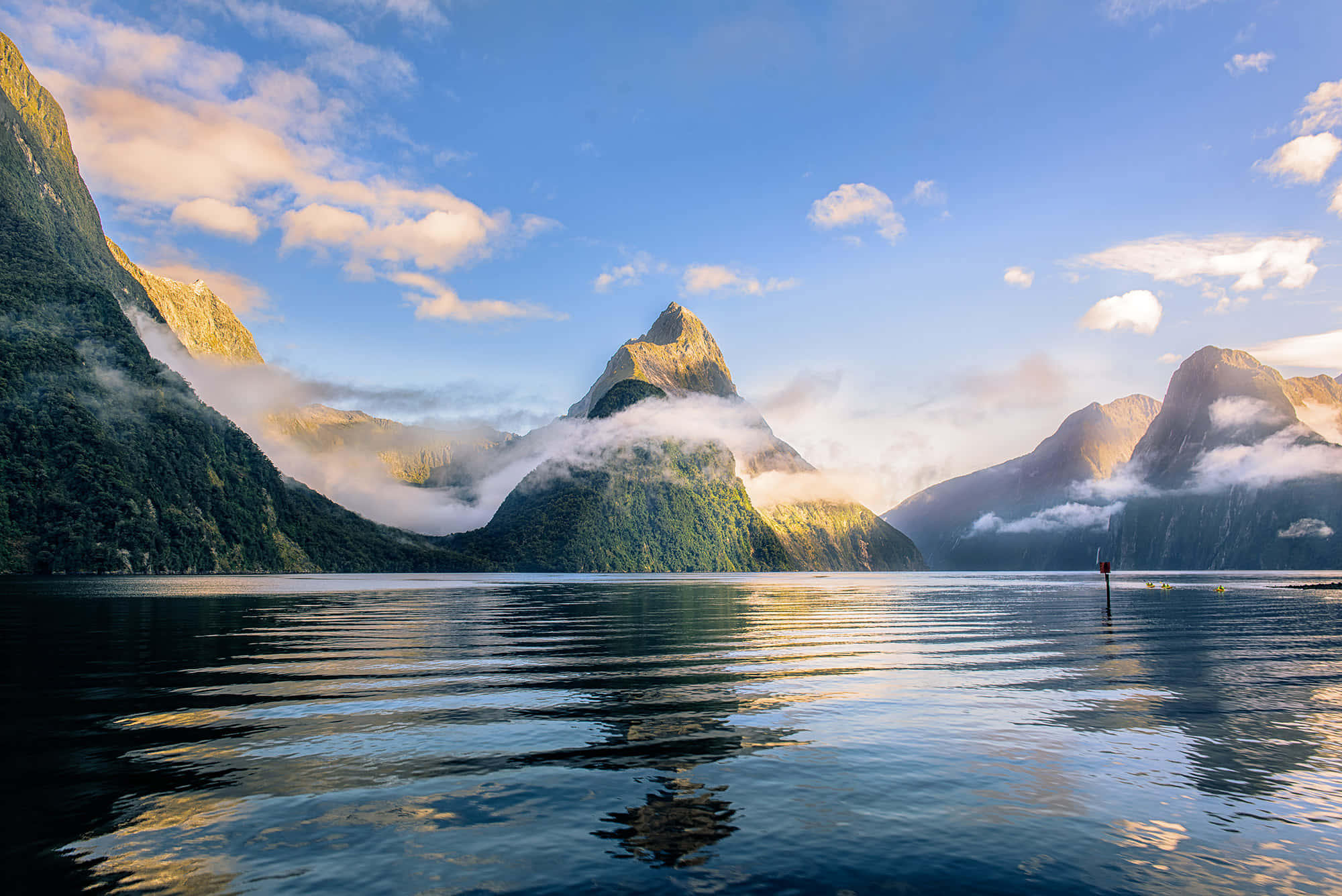 Milford Sound, fjord, dawn, Full HD Desktop Wallpaper